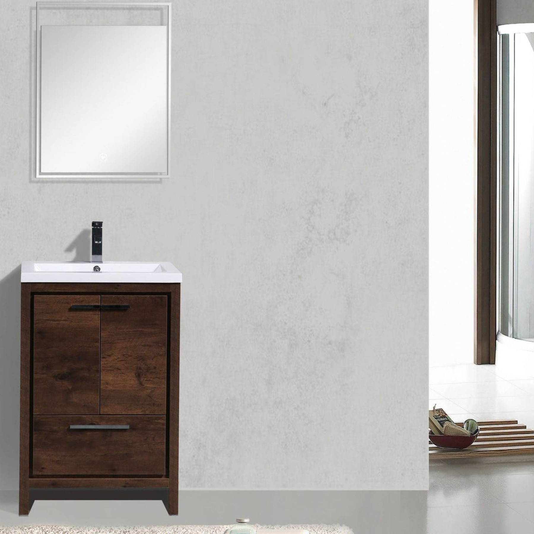 Amara 24" Rosewood Freestanding Vanity With Single Reinforced White Acrylic Sink