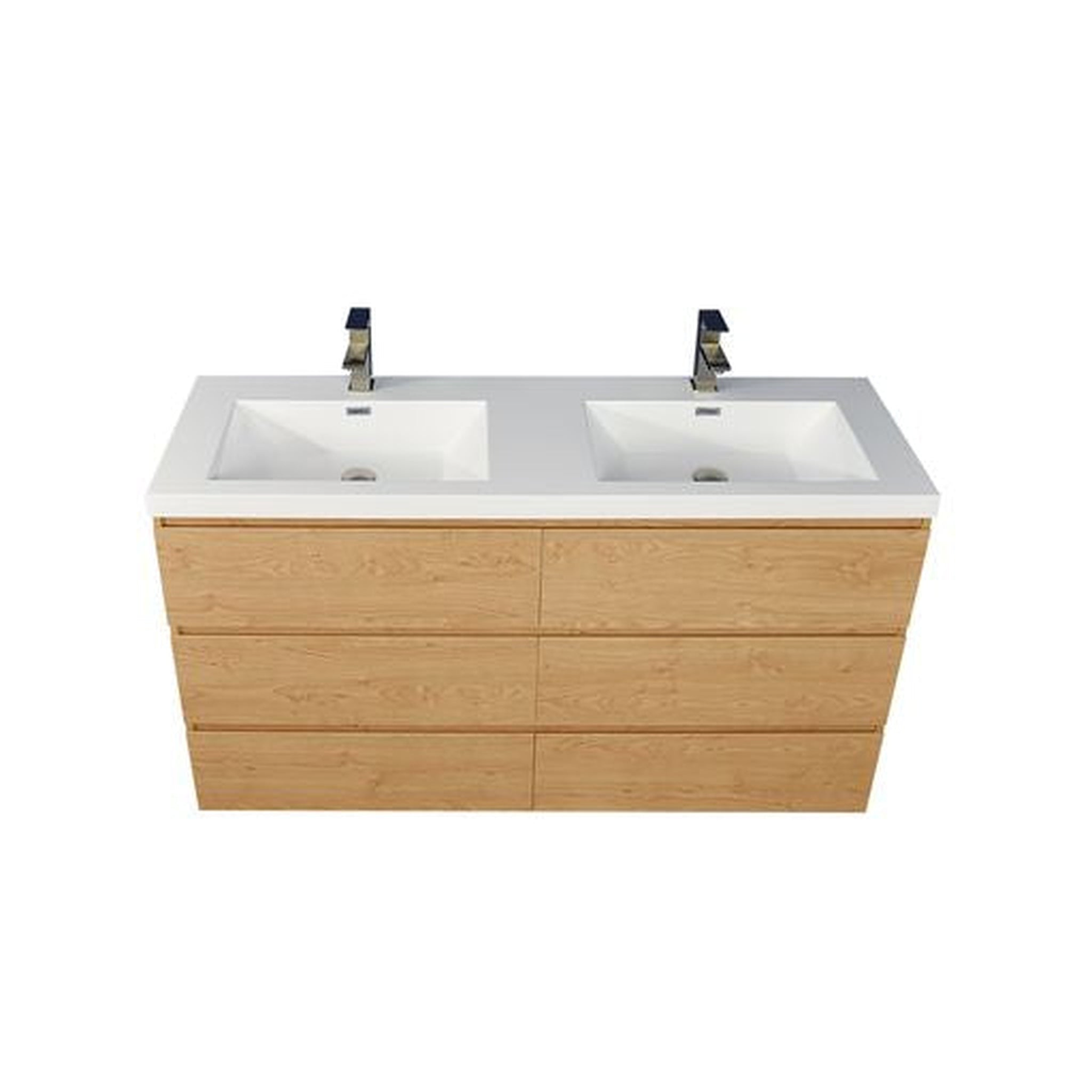 Elysian 60" New England Oak Freestanding Vanity With Double Reinforced White Acrylic Sinks