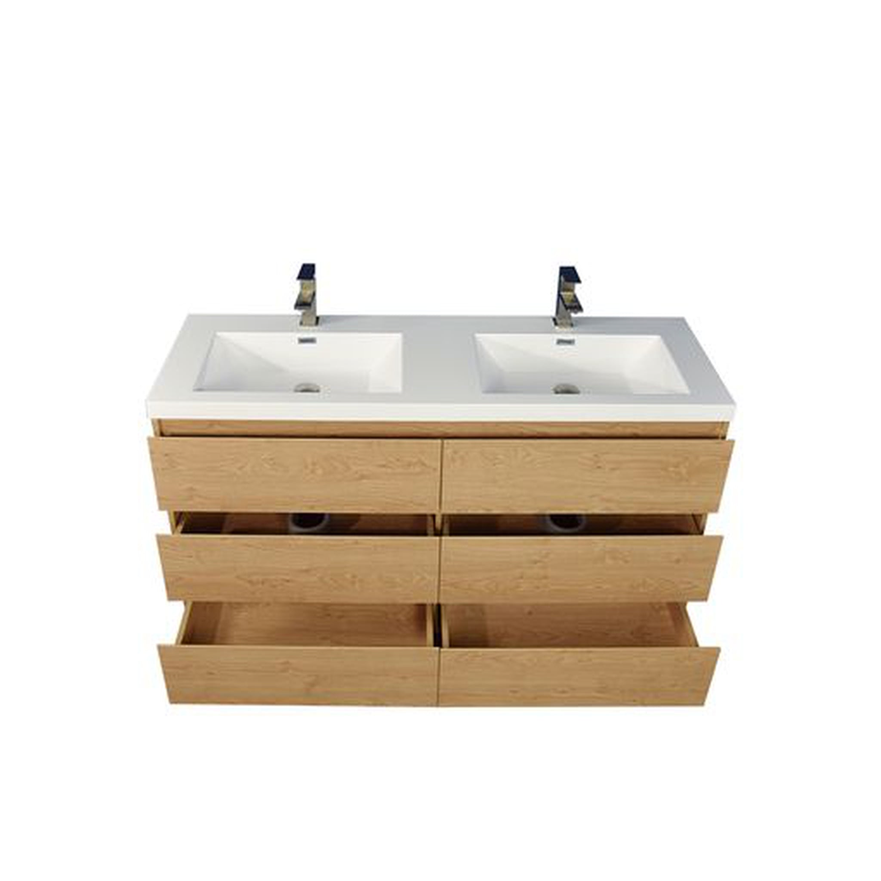 Elysian 60" New England Oak Freestanding Vanity With Double Reinforced White Acrylic Sinks