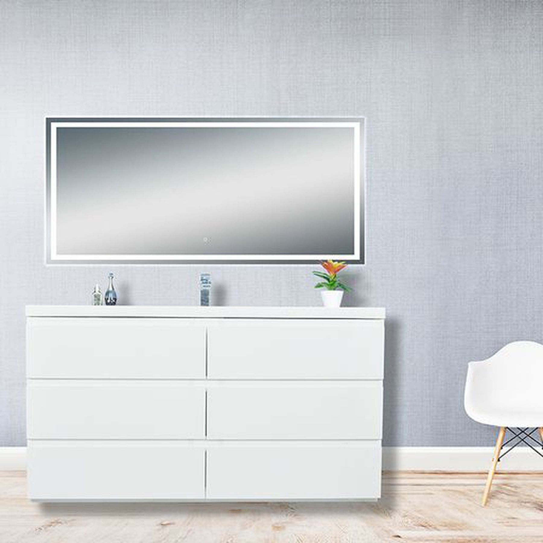 Elysian 60" High Gloss White Freestanding Vanity With Single Reinforced White Acrylic Sink