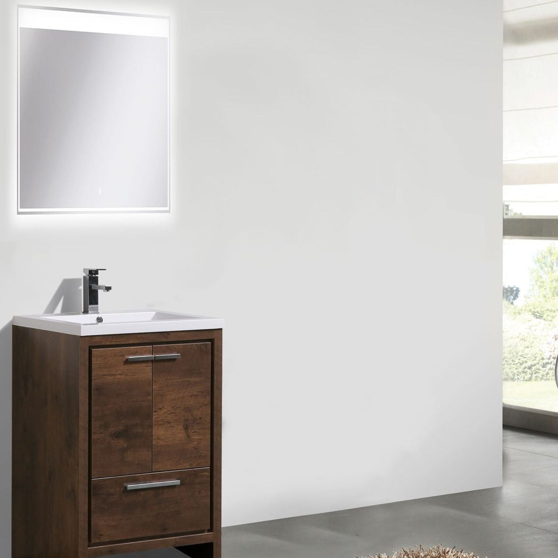 Amara 24" Rosewood Freestanding Vanity With Single Reinforced White Acrylic Sink