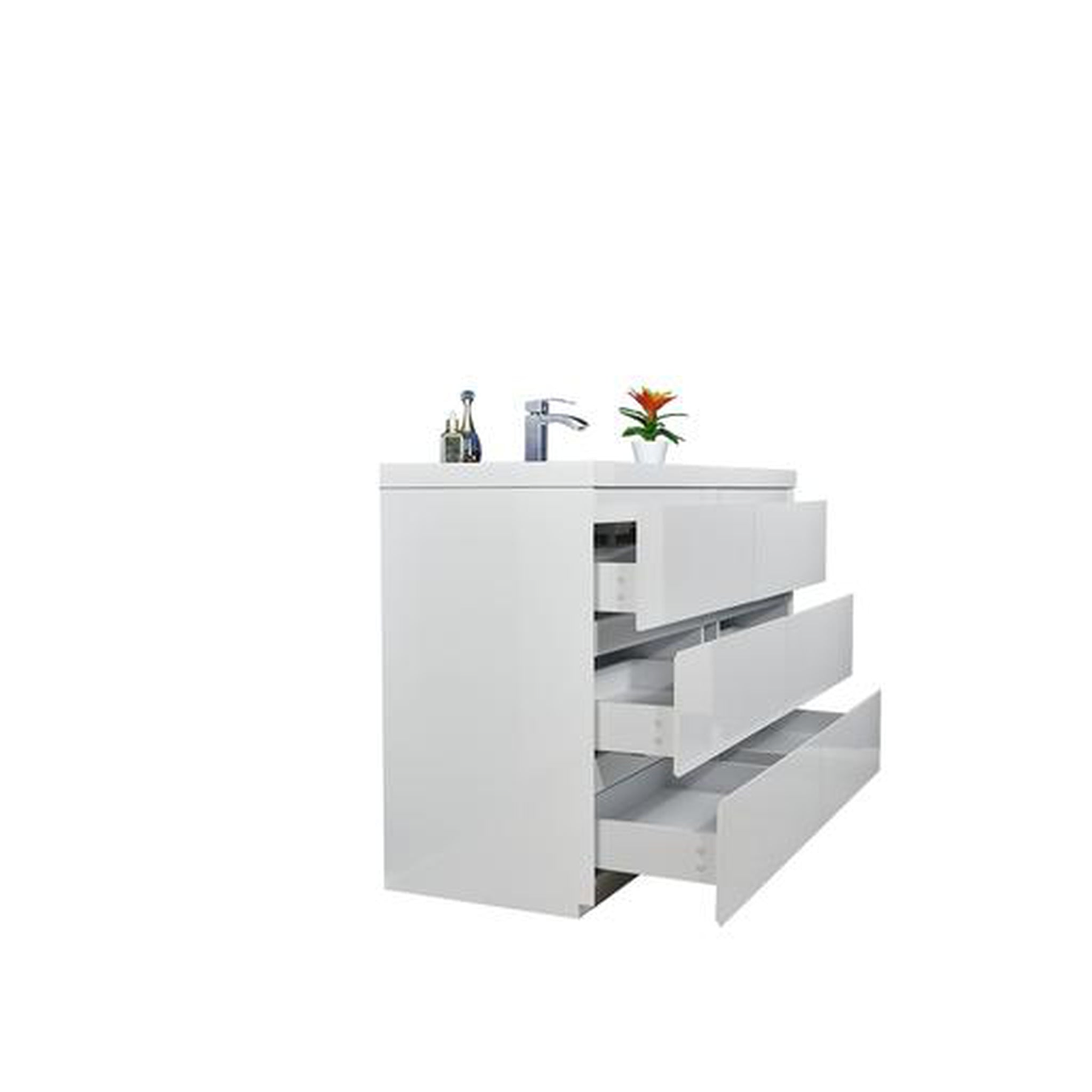 Elysian 60" High Gloss White Freestanding Vanity With Single Reinforced White Acrylic Sink