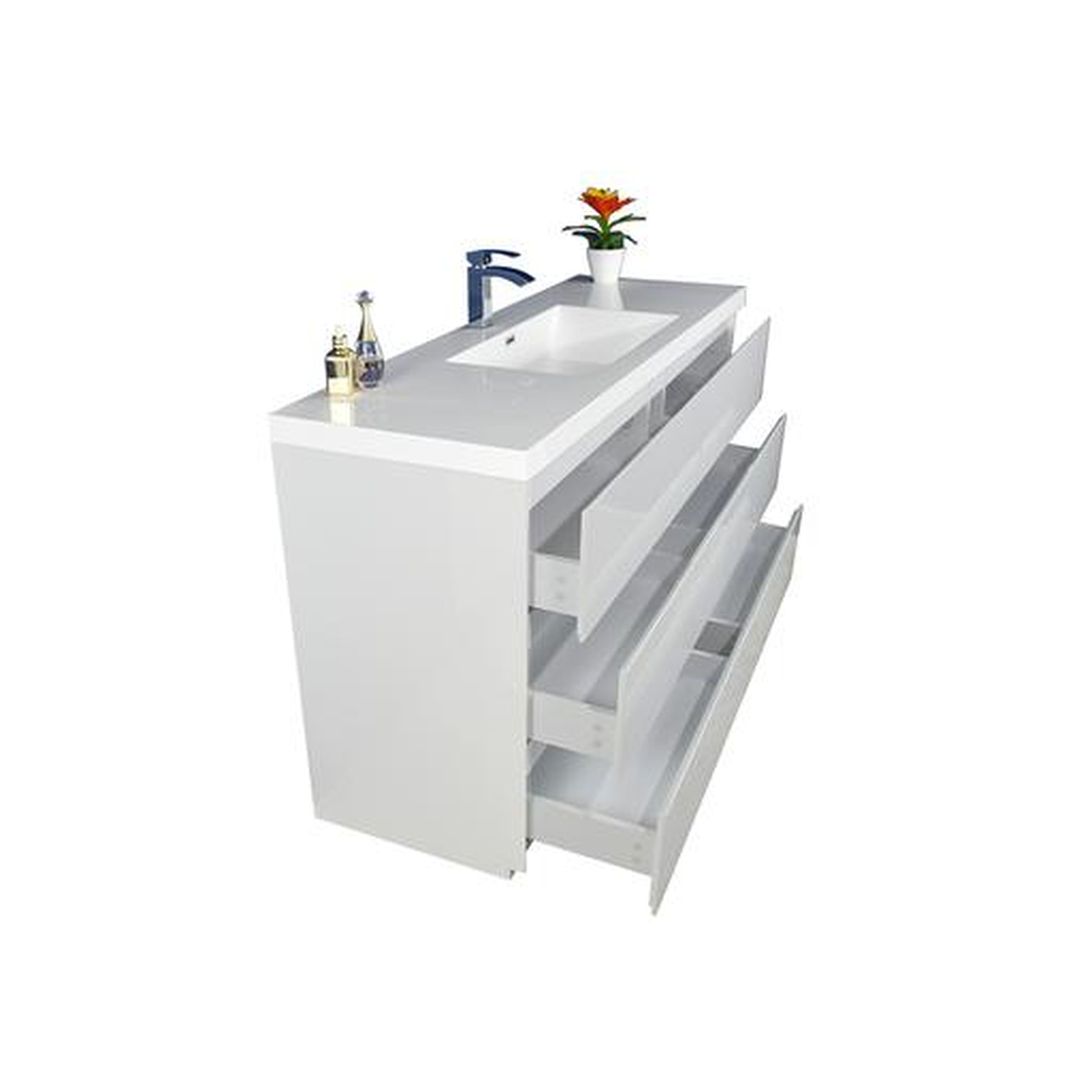 Elysian 60" High Gloss White Freestanding Vanity With Single Reinforced White Acrylic Sink