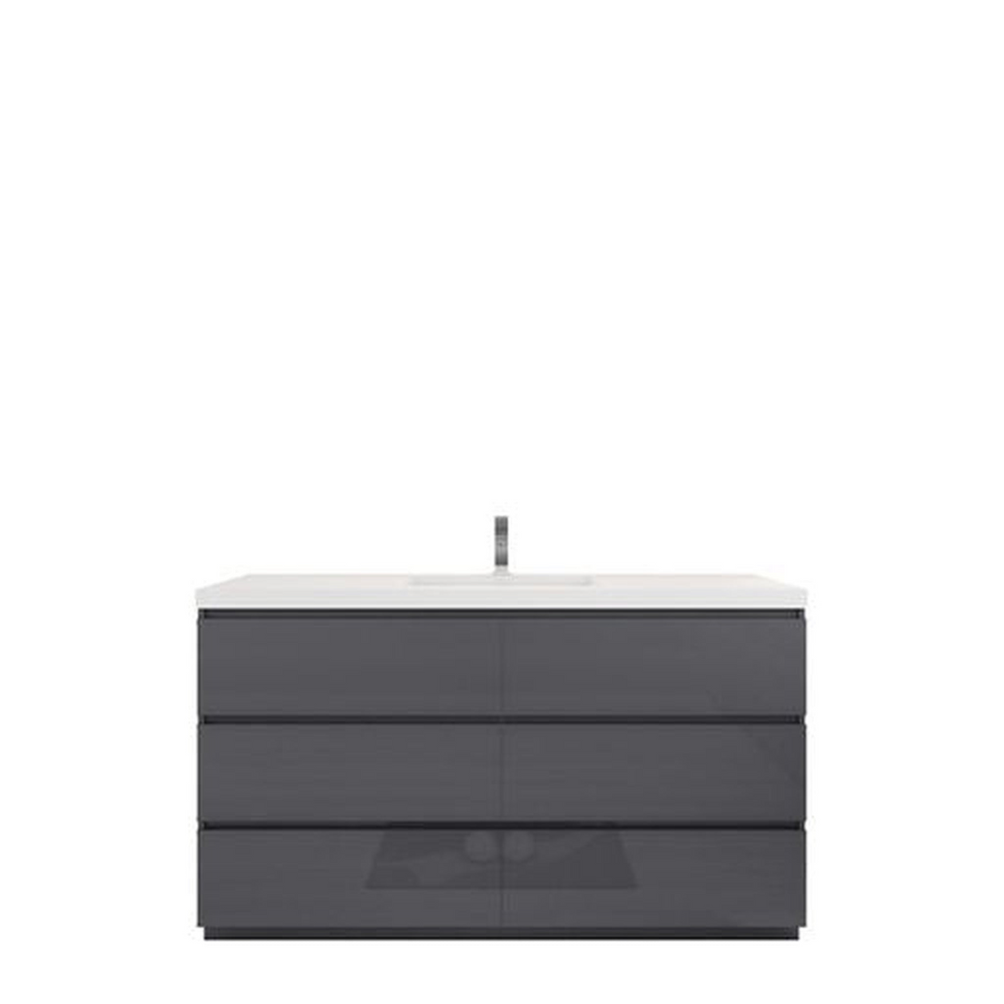 Elysian 60" High Gloss Gray Freestanding Vanity With Single Reinforced White Acrylic Sink