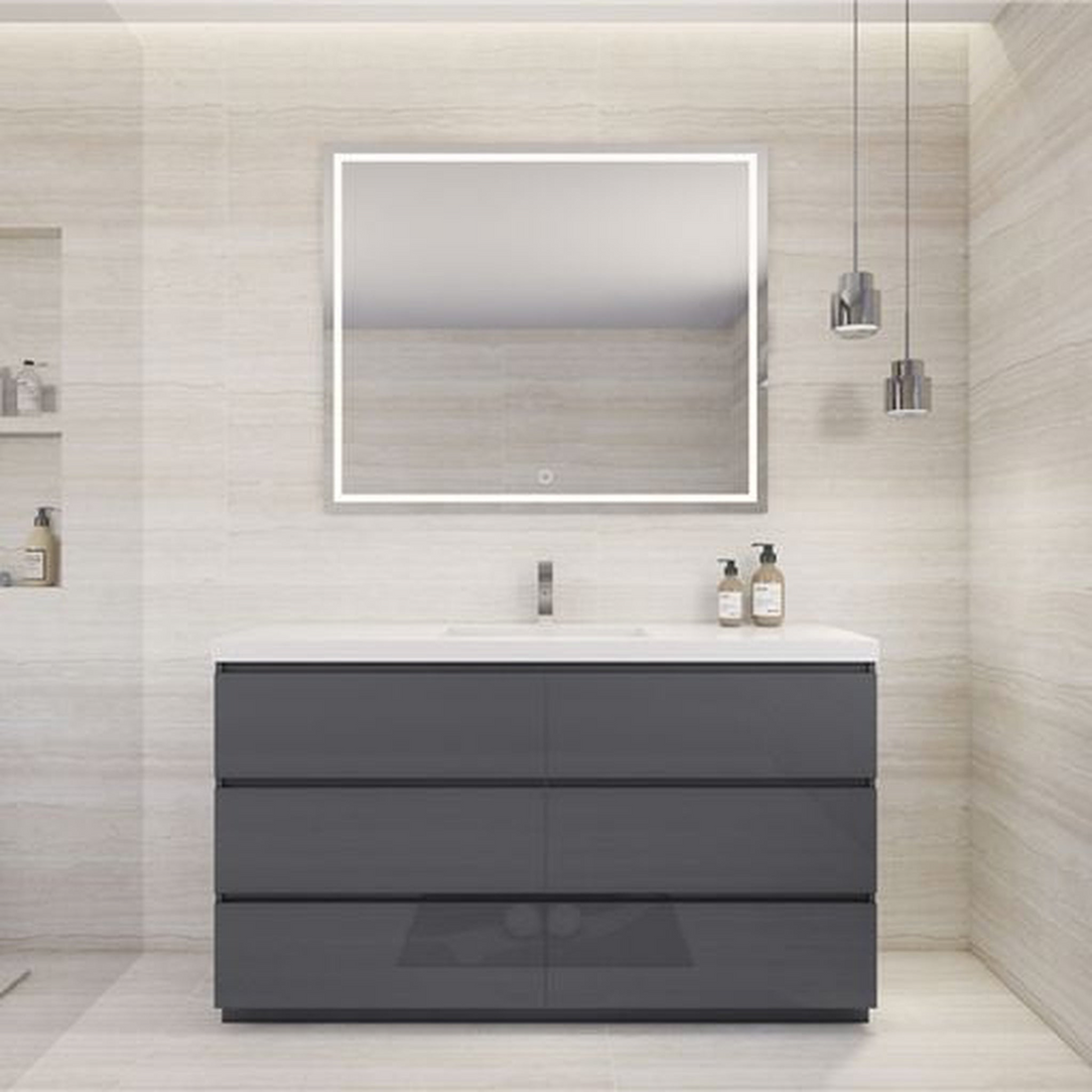 Elysian 60" High Gloss Gray Freestanding Vanity With Single Reinforced White Acrylic Sink