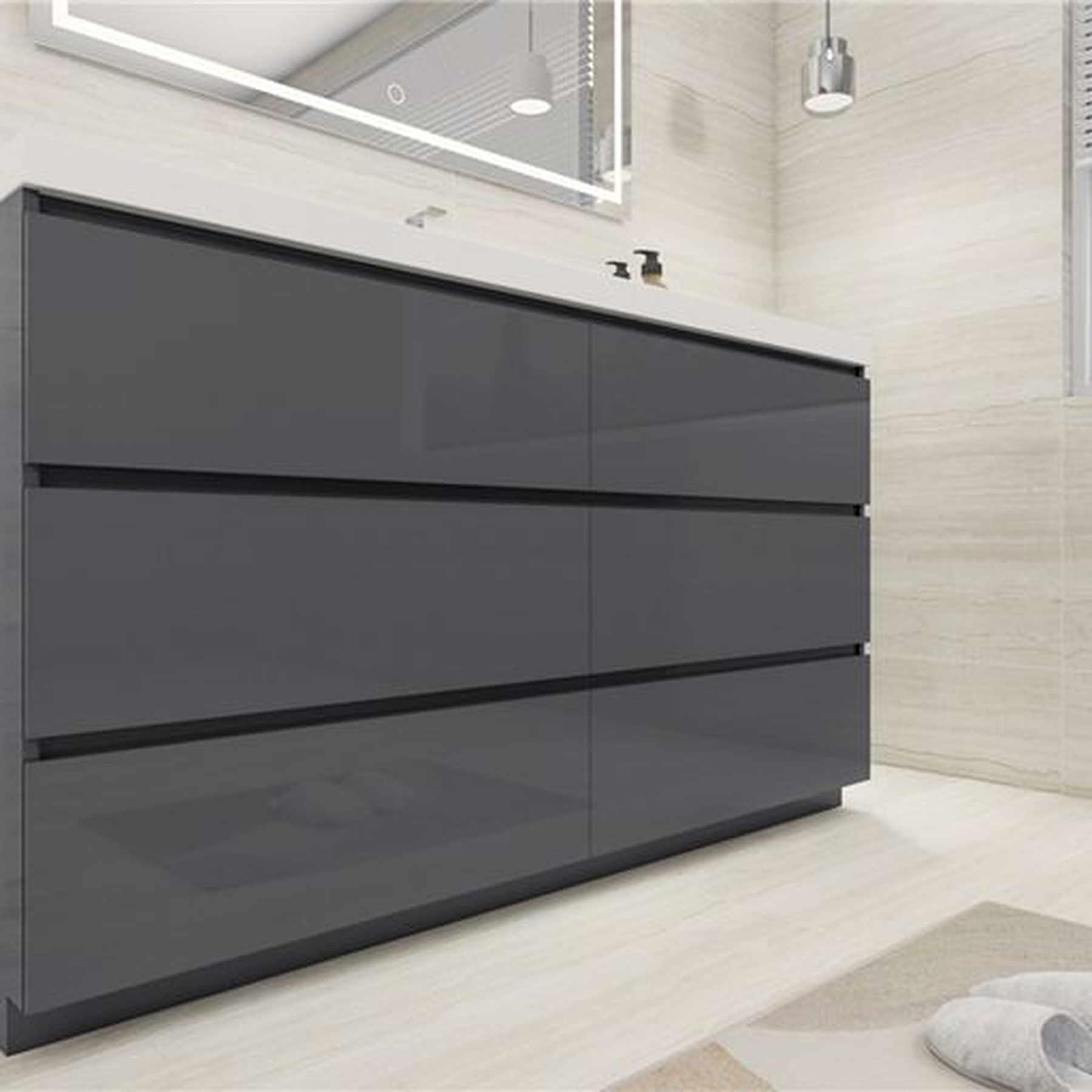 Elysian 60" High Gloss Gray Freestanding Vanity With Single Reinforced White Acrylic Sink