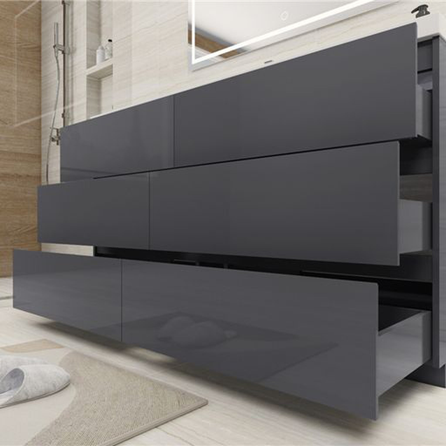 Elysian 60" High Gloss Gray Freestanding Vanity With Single Reinforced White Acrylic Sink