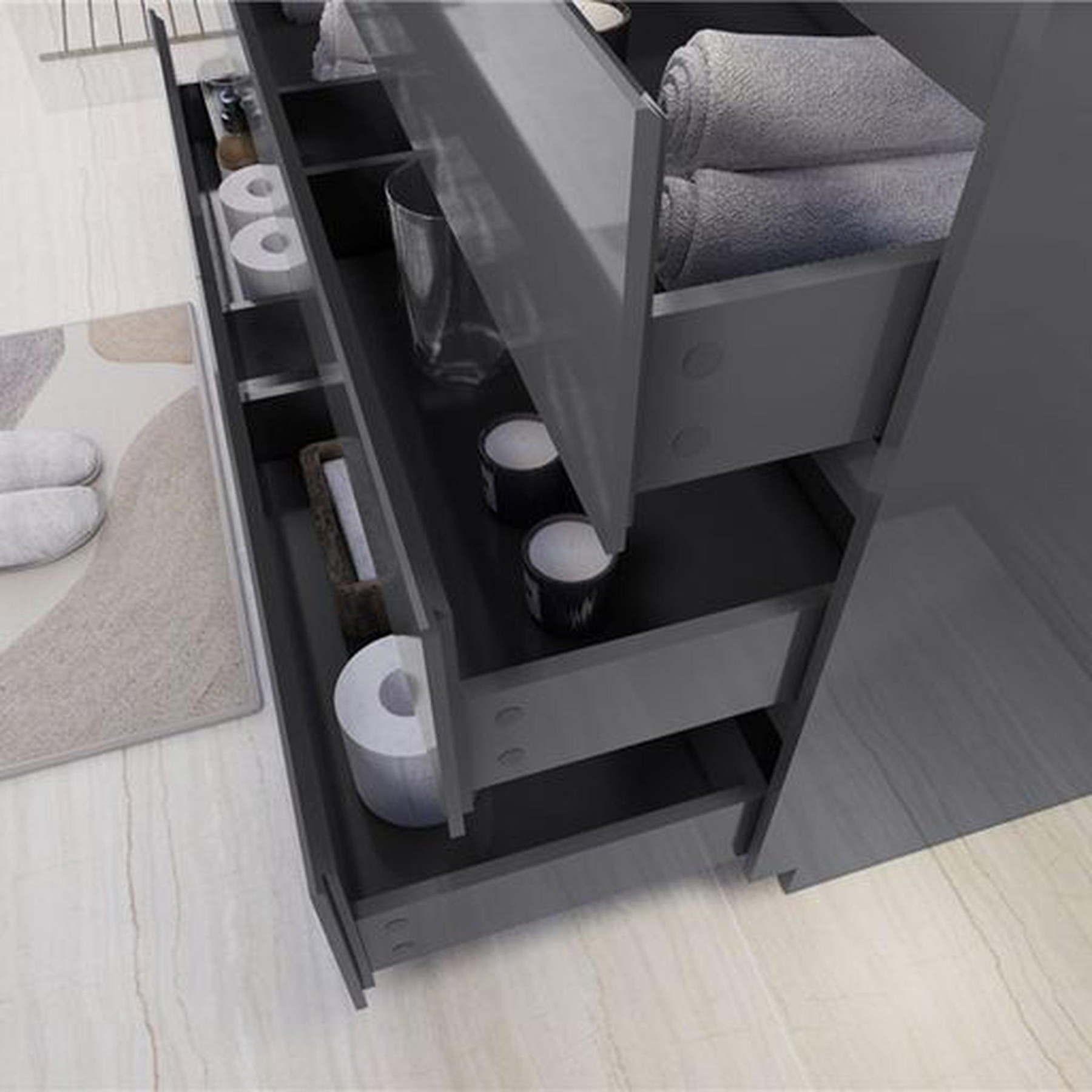 Elysian 60" High Gloss Gray Freestanding Vanity With Single Reinforced White Acrylic Sink