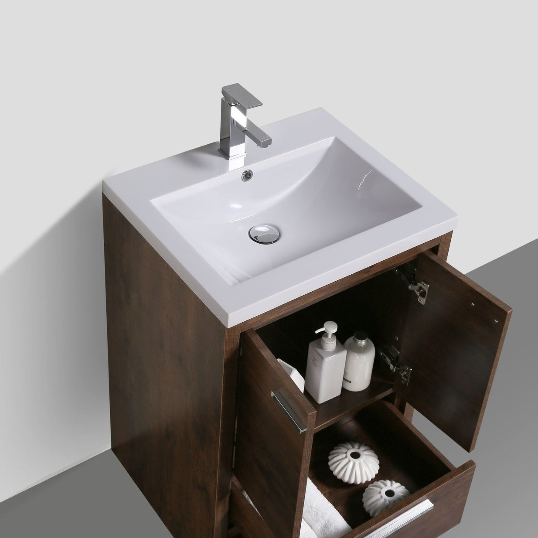 Amara 24" Rosewood Freestanding Vanity With Single Reinforced White Acrylic Sink