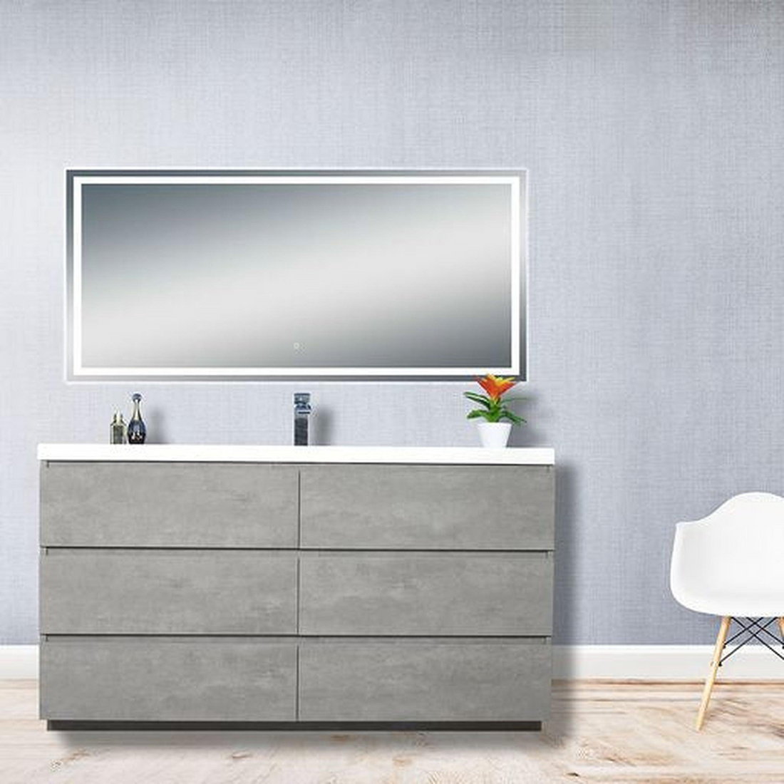 Elysian 60" Cement Gray Freestanding Vanity With Single Reinforced White Acrylic Sink