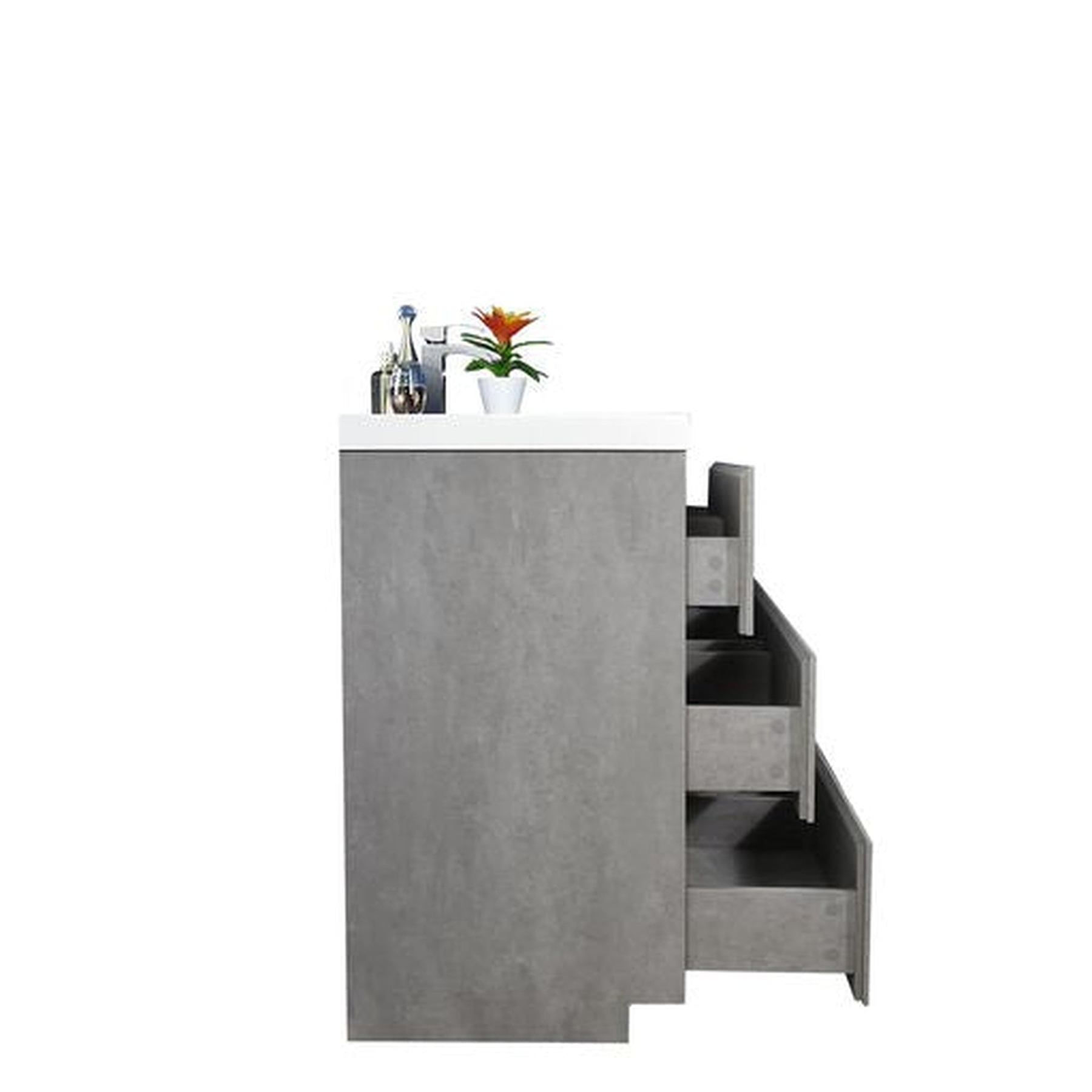 Elysian 60" Cement Gray Freestanding Vanity With Single Reinforced White Acrylic Sink