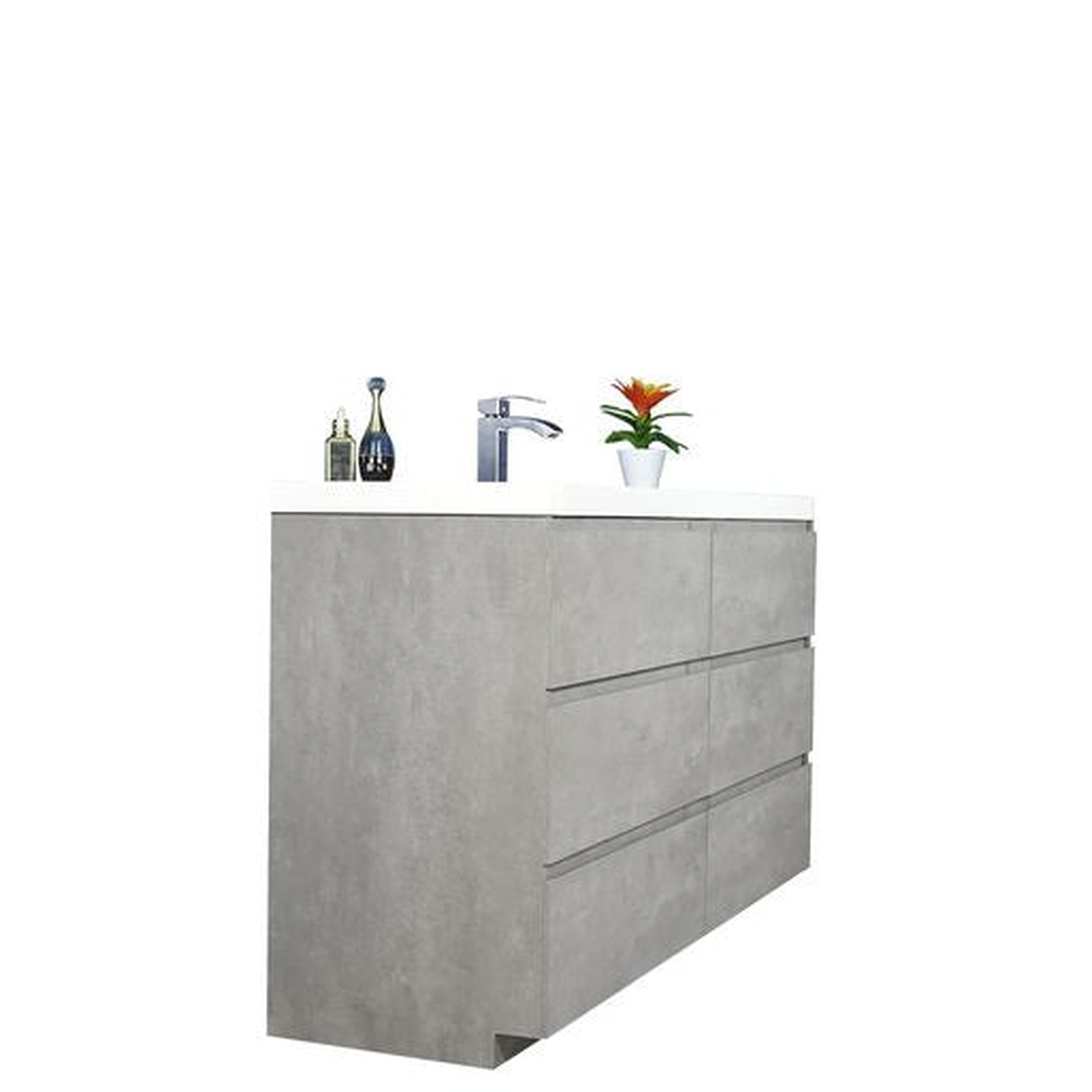 Elysian 60" Cement Gray Freestanding Vanity With Single Reinforced White Acrylic Sink