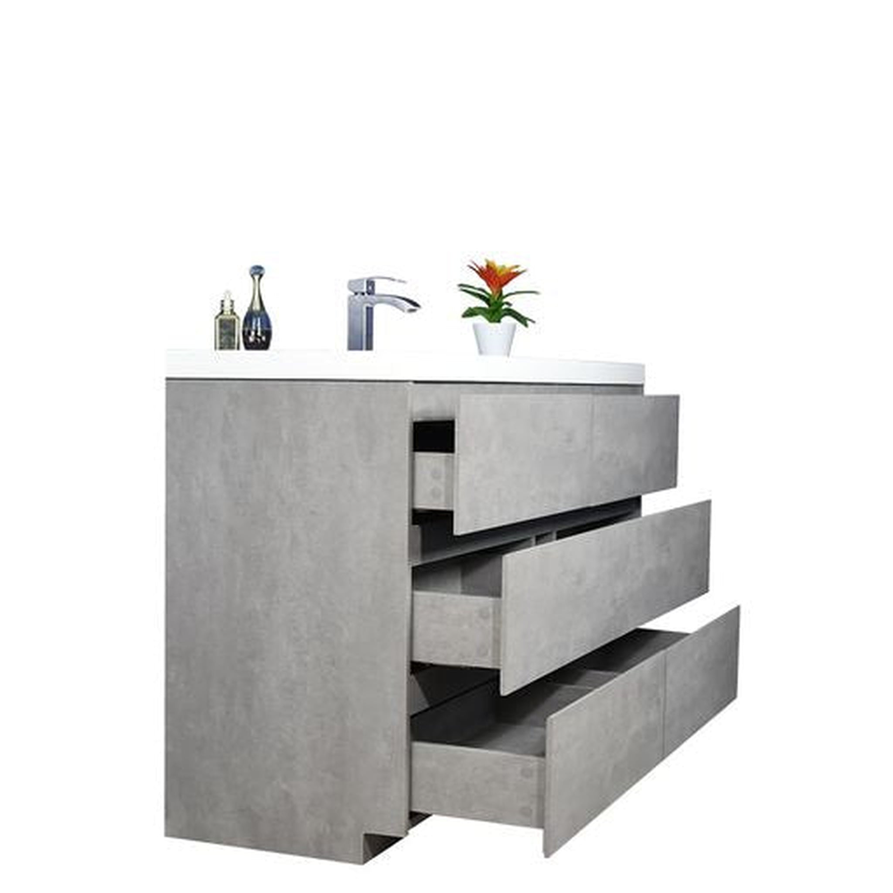Elysian 60" Cement Gray Freestanding Vanity With Single Reinforced White Acrylic Sink