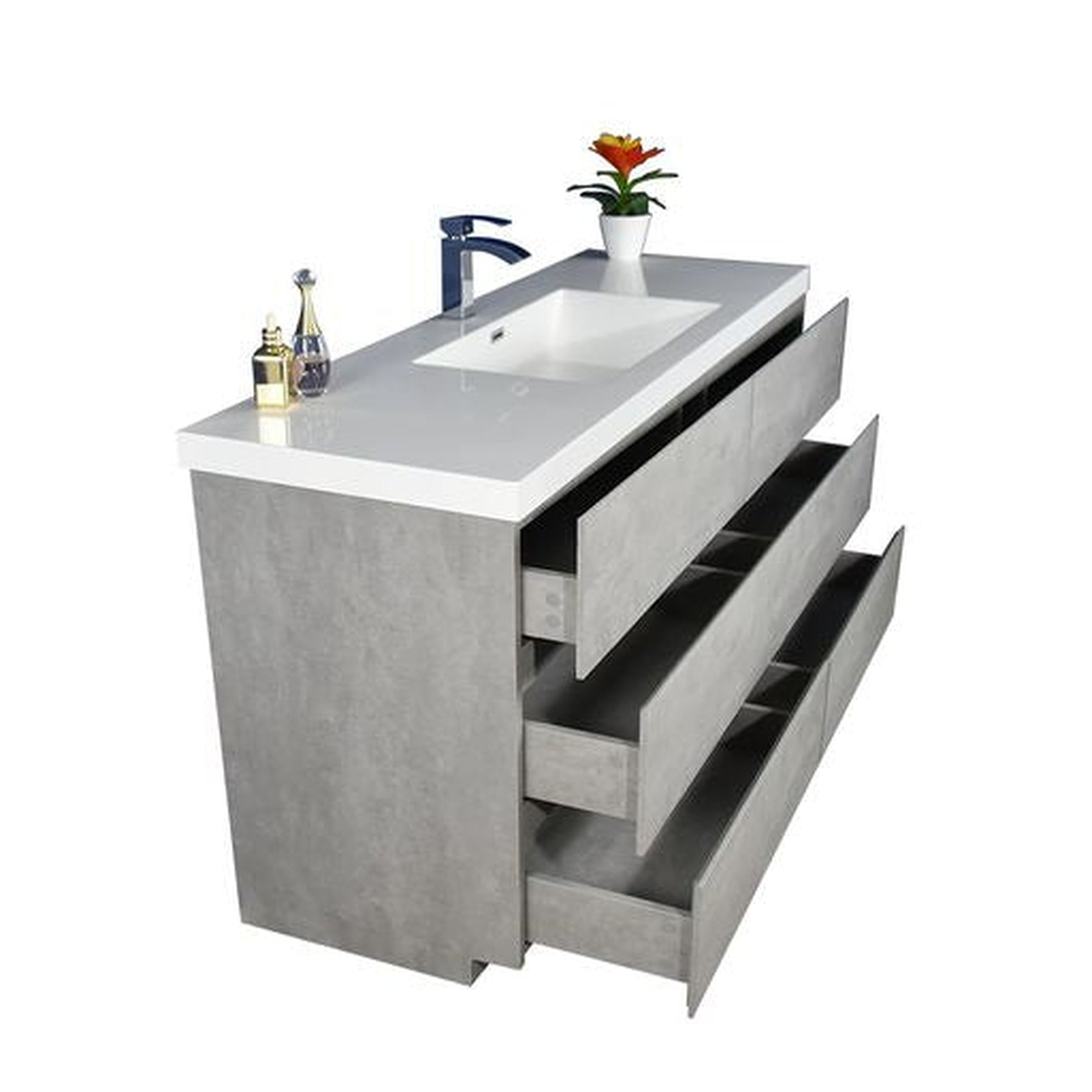 Elysian 60" Cement Gray Freestanding Vanity With Single Reinforced White Acrylic Sink