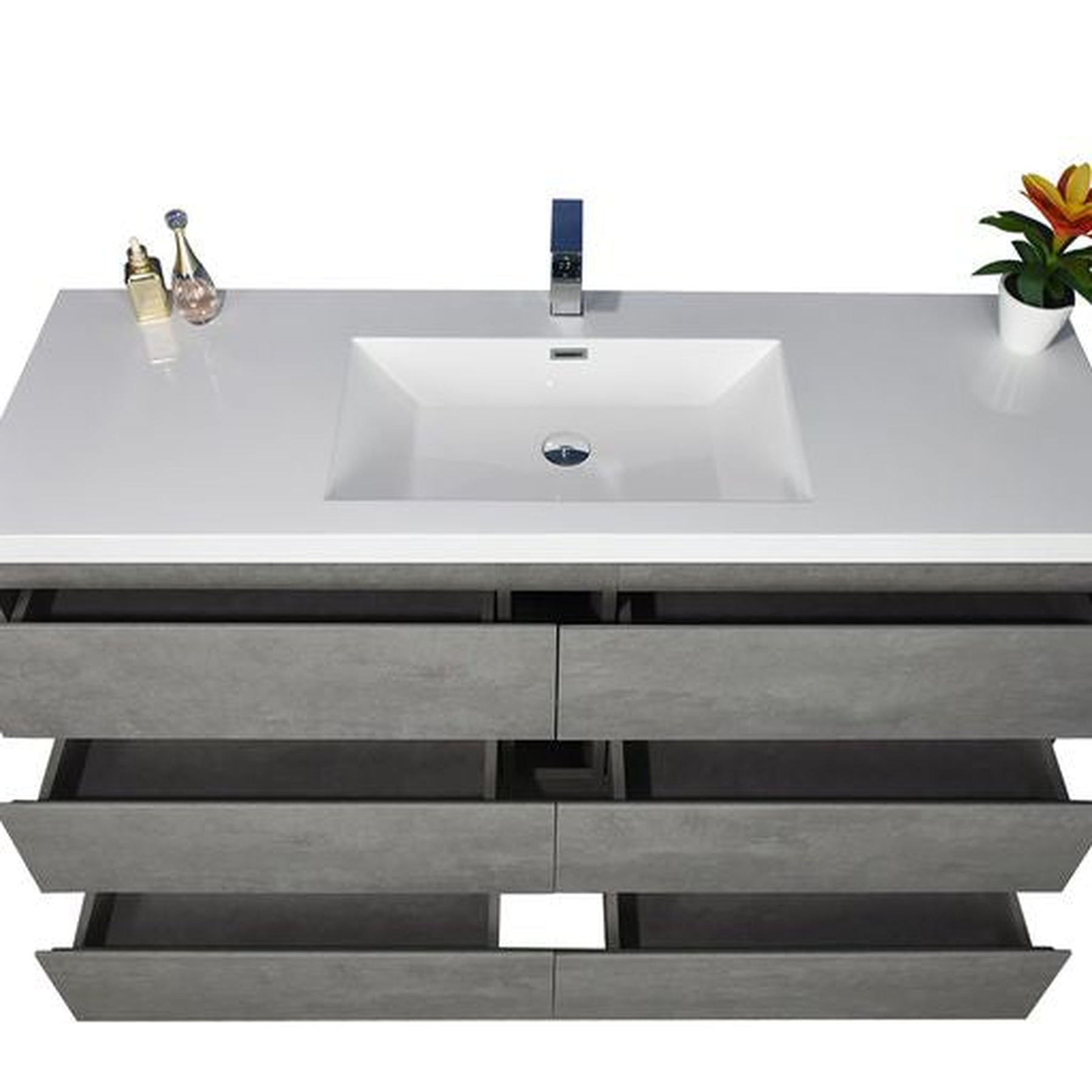 Elysian 60" Cement Gray Freestanding Vanity With Single Reinforced White Acrylic Sink