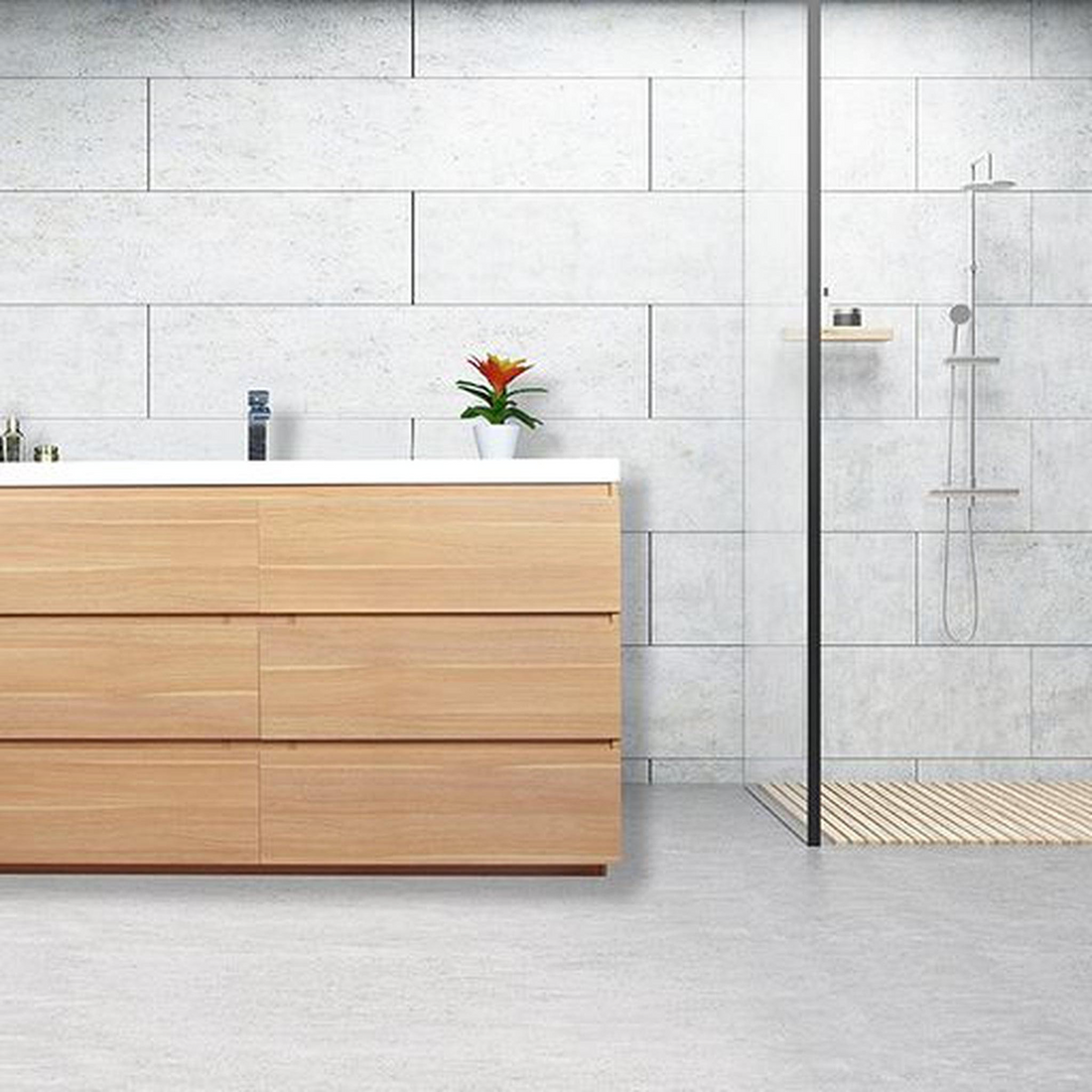 Elysian 60" White Oak Freestanding Vanity With Single Reinforced White Acrylic Sink