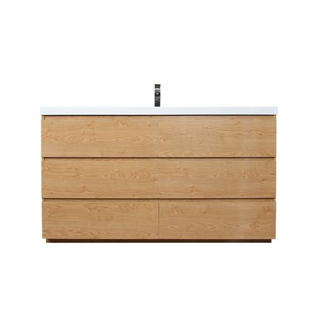 Elysian 60" New England Oak Freestanding Vanity With Single Reinforced White Acrylic Sink