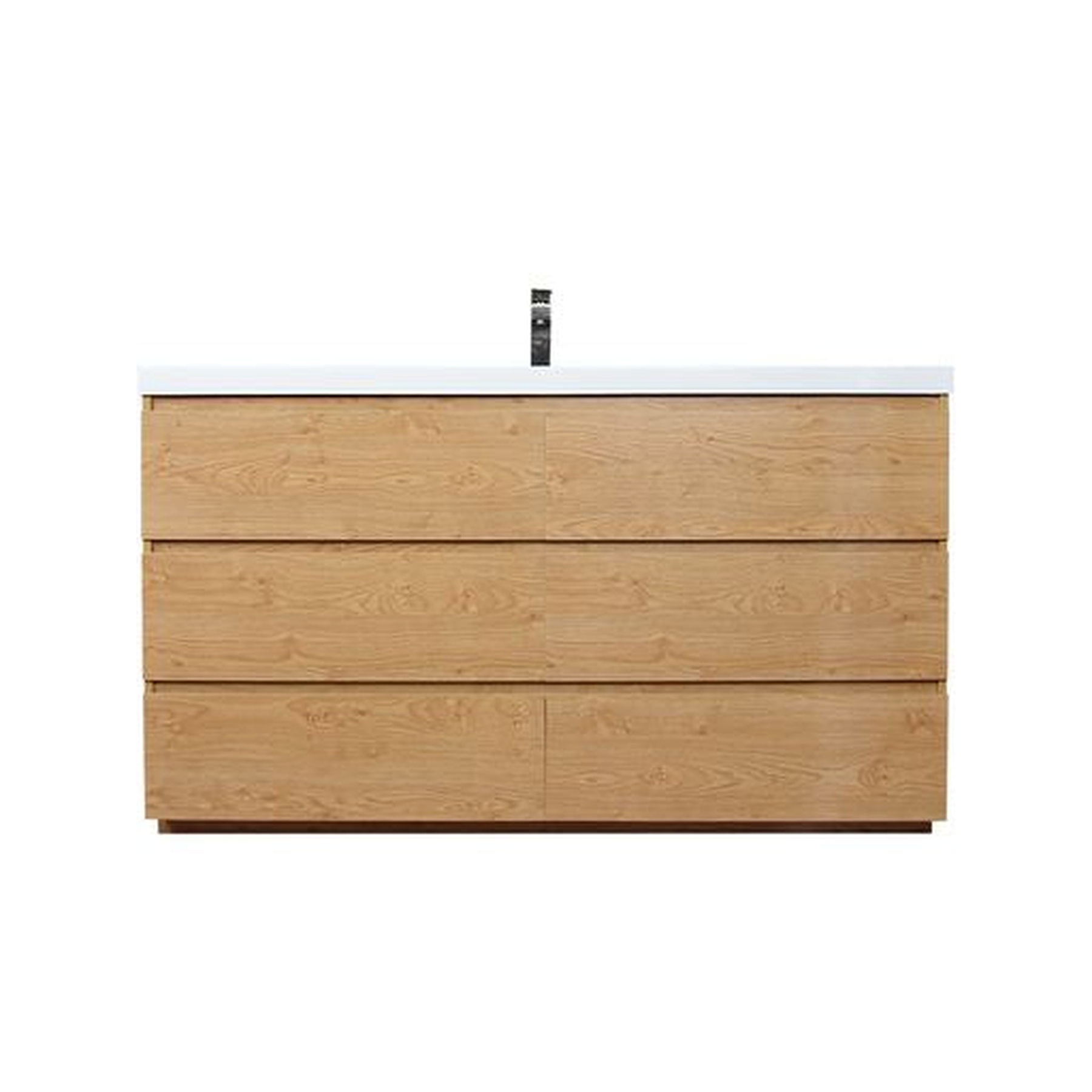 Elysian 60" New England Oak Freestanding Vanity With Single Reinforced White Acrylic Sink