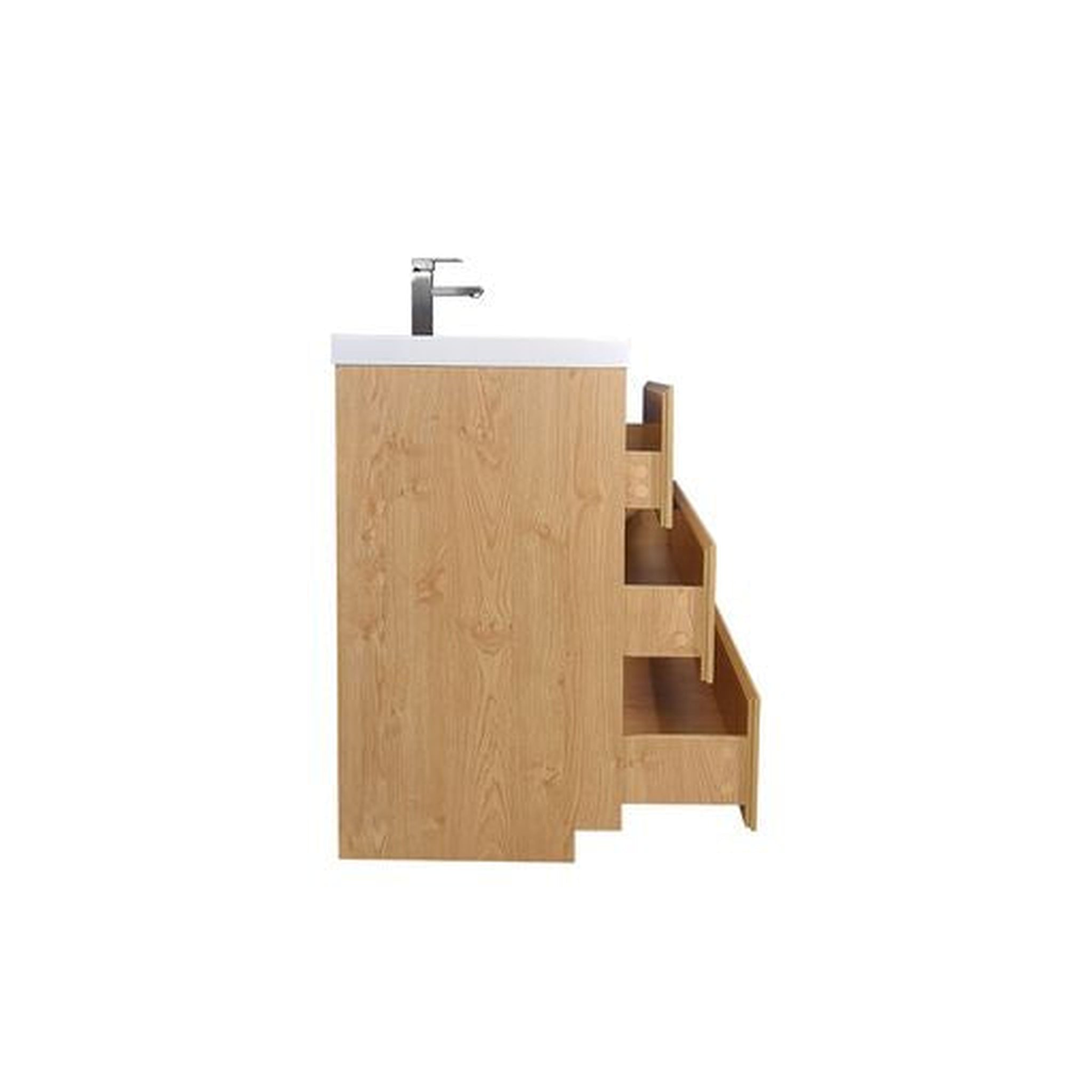 Elysian 60" New England Oak Freestanding Vanity With Single Reinforced White Acrylic Sink