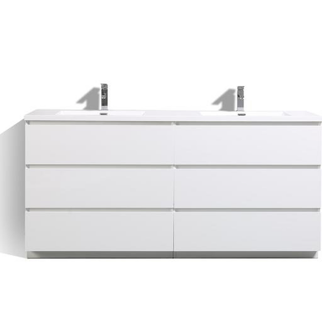 Elysian 72" High Gloss White Freestanding Vanity With Double Reinforced White Acrylic Sinks