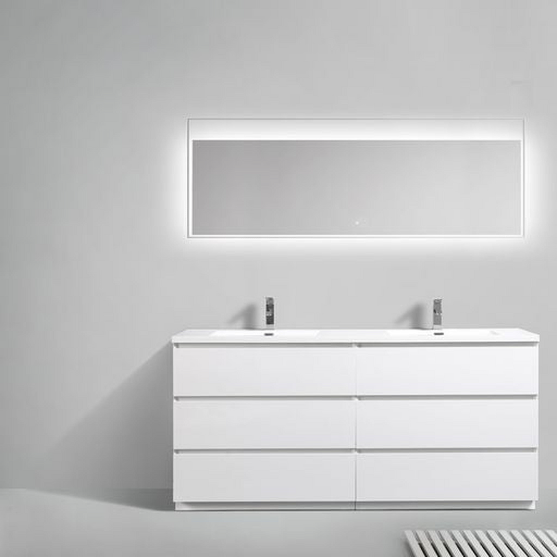 Elysian 72" High Gloss White Freestanding Vanity With Double Reinforced White Acrylic Sinks