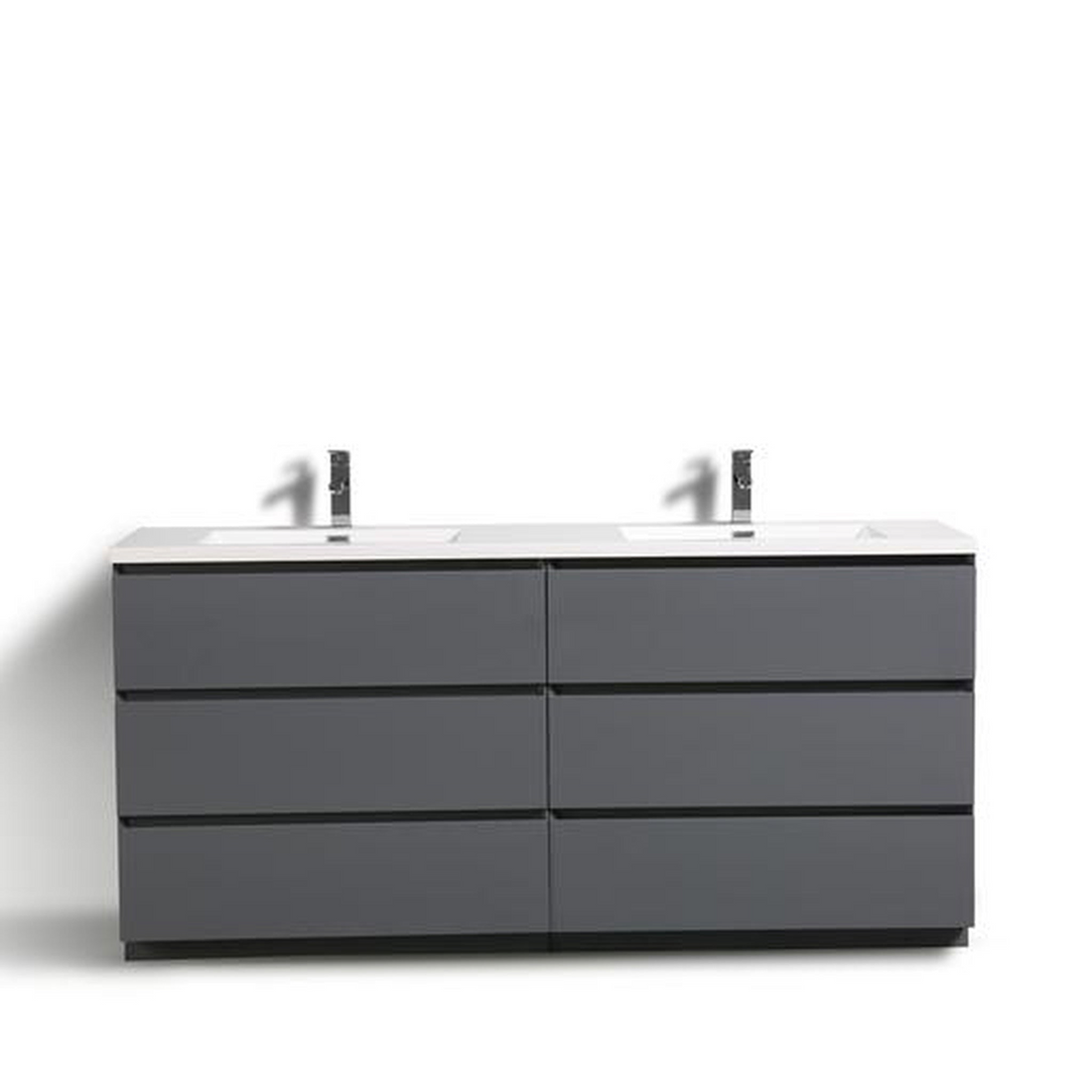 Elysian 72" High Gloss Gray Freestanding Vanity With Double Reinforced White Acrylic Sinks