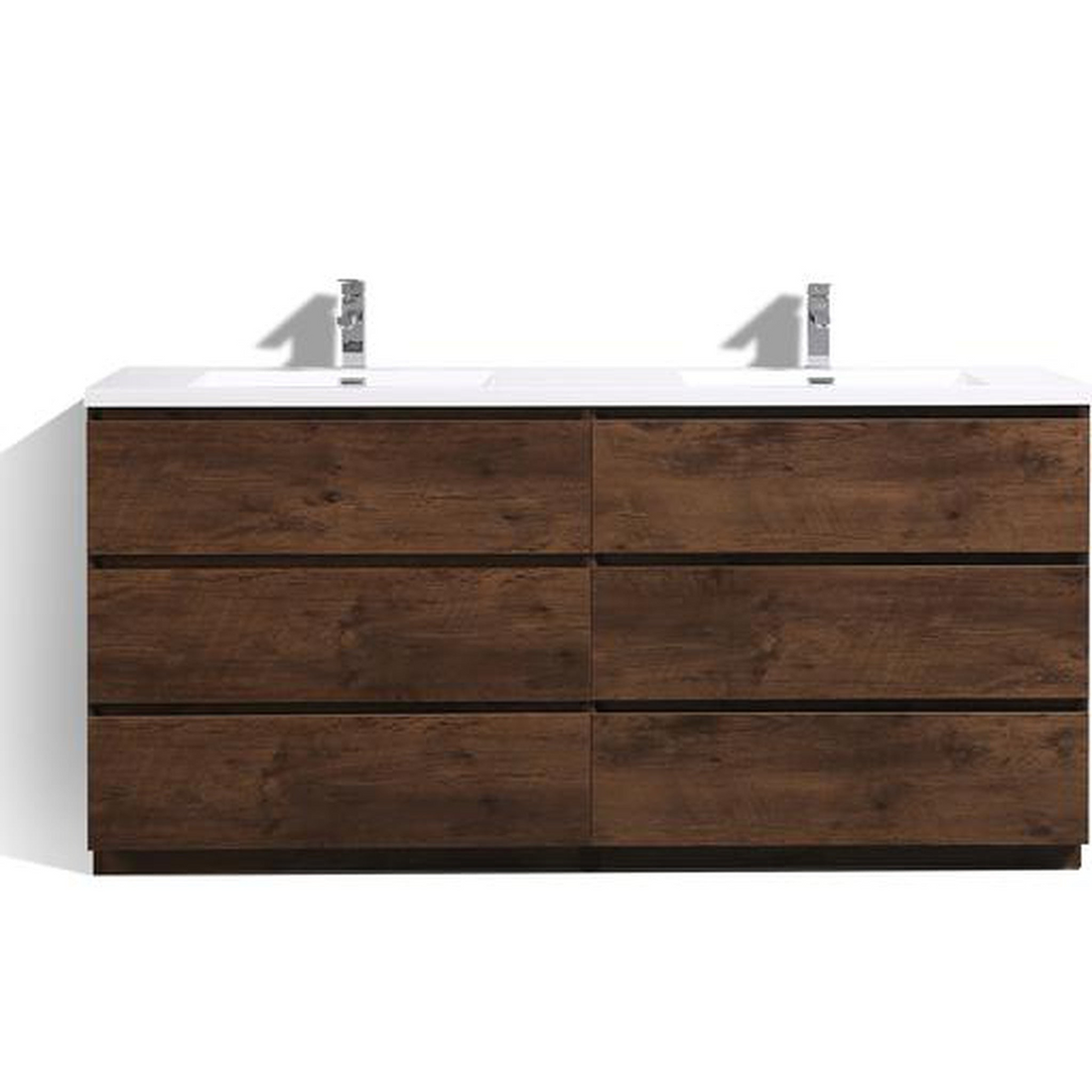 Elysian 72" Rosewood Freestanding Vanity With Double Reinforced White Acrylic Sinks