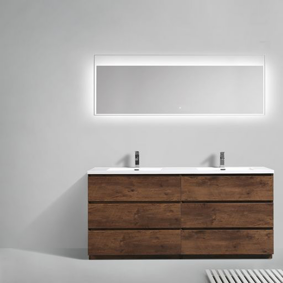 Elysian 72" Rosewood Freestanding Vanity With Double Reinforced White Acrylic Sinks