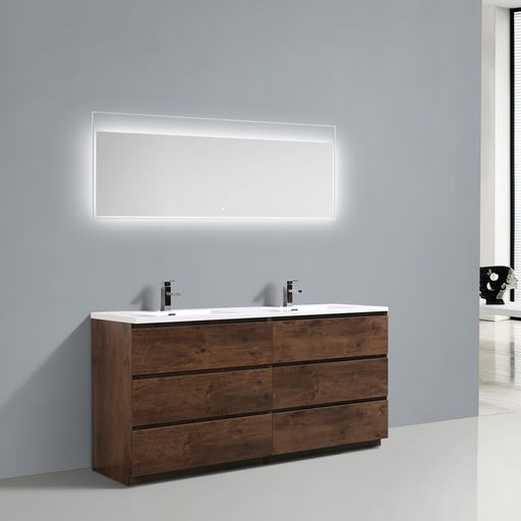 Elysian 72" Rosewood Freestanding Vanity With Double Reinforced White Acrylic Sinks