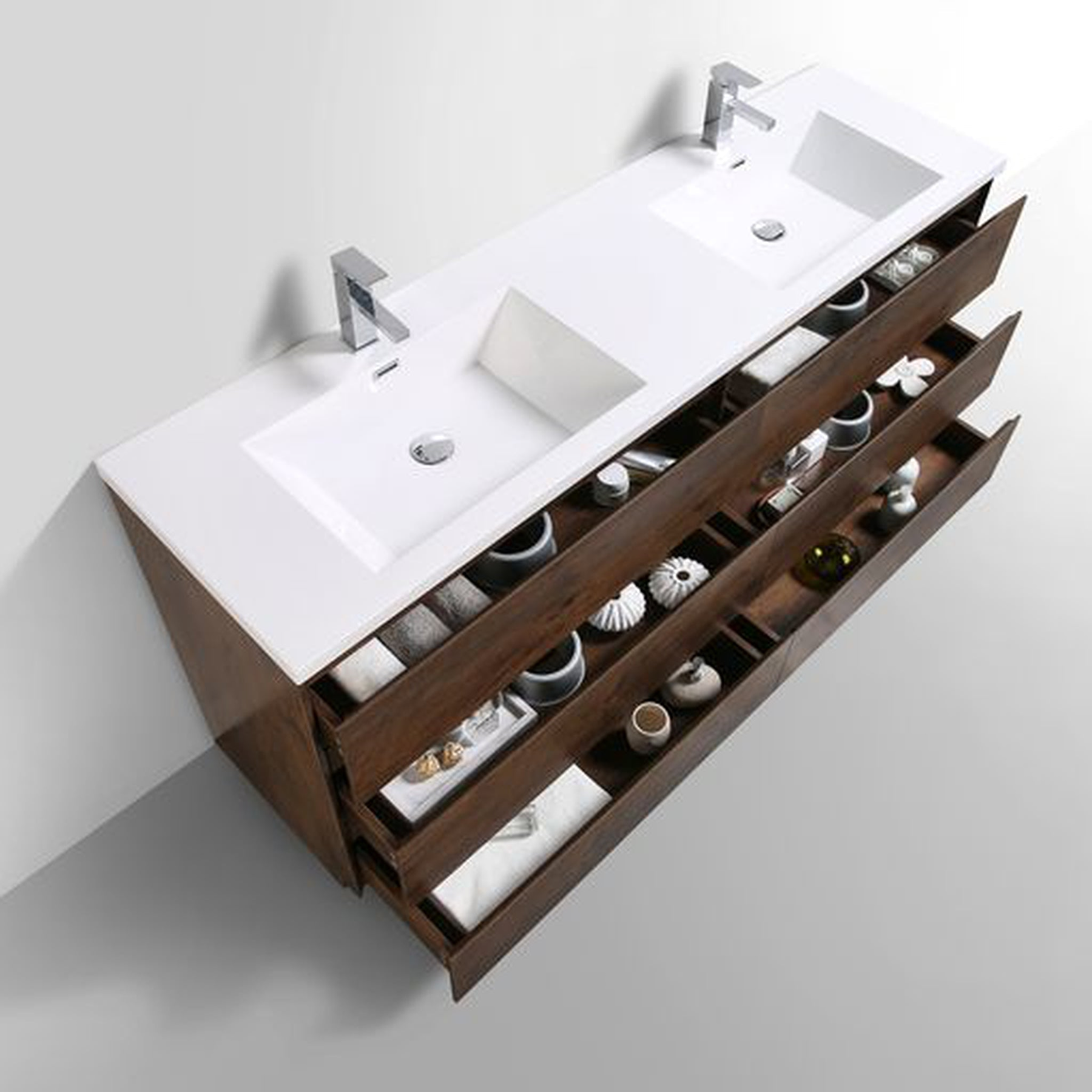 Elysian 72" Rosewood Freestanding Vanity With Double Reinforced White Acrylic Sinks