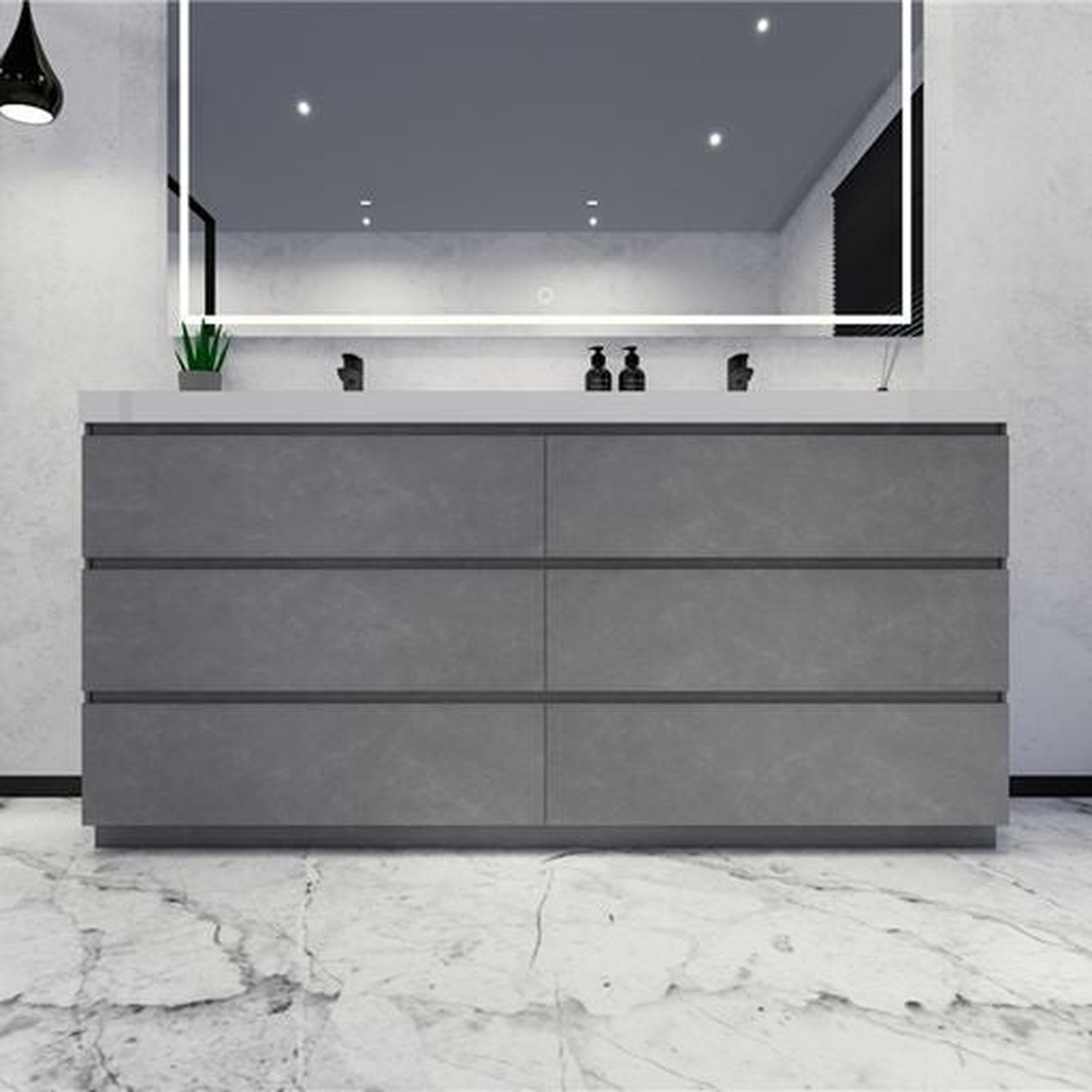 Elysian 72" Cement Gray Freestanding Vanity With Double Reinforced White Acrylic Sinks