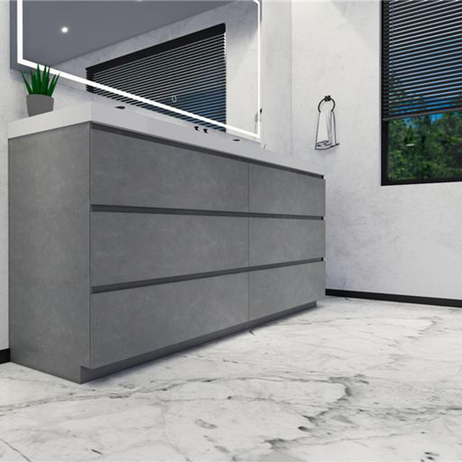 Elysian 72" Cement Gray Freestanding Vanity With Double Reinforced White Acrylic Sinks