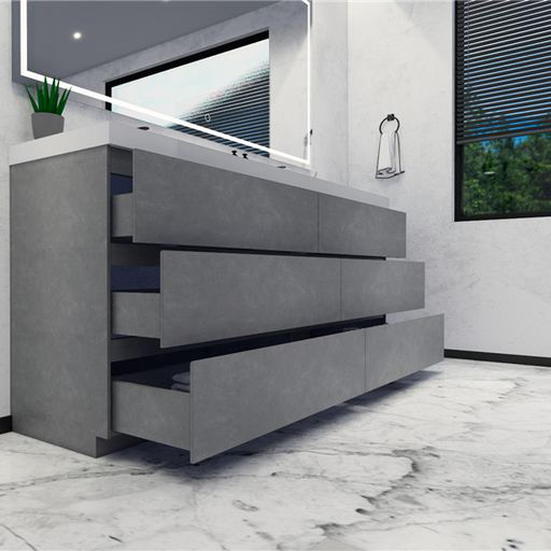 Elysian 72" Cement Gray Freestanding Vanity With Double Reinforced White Acrylic Sinks