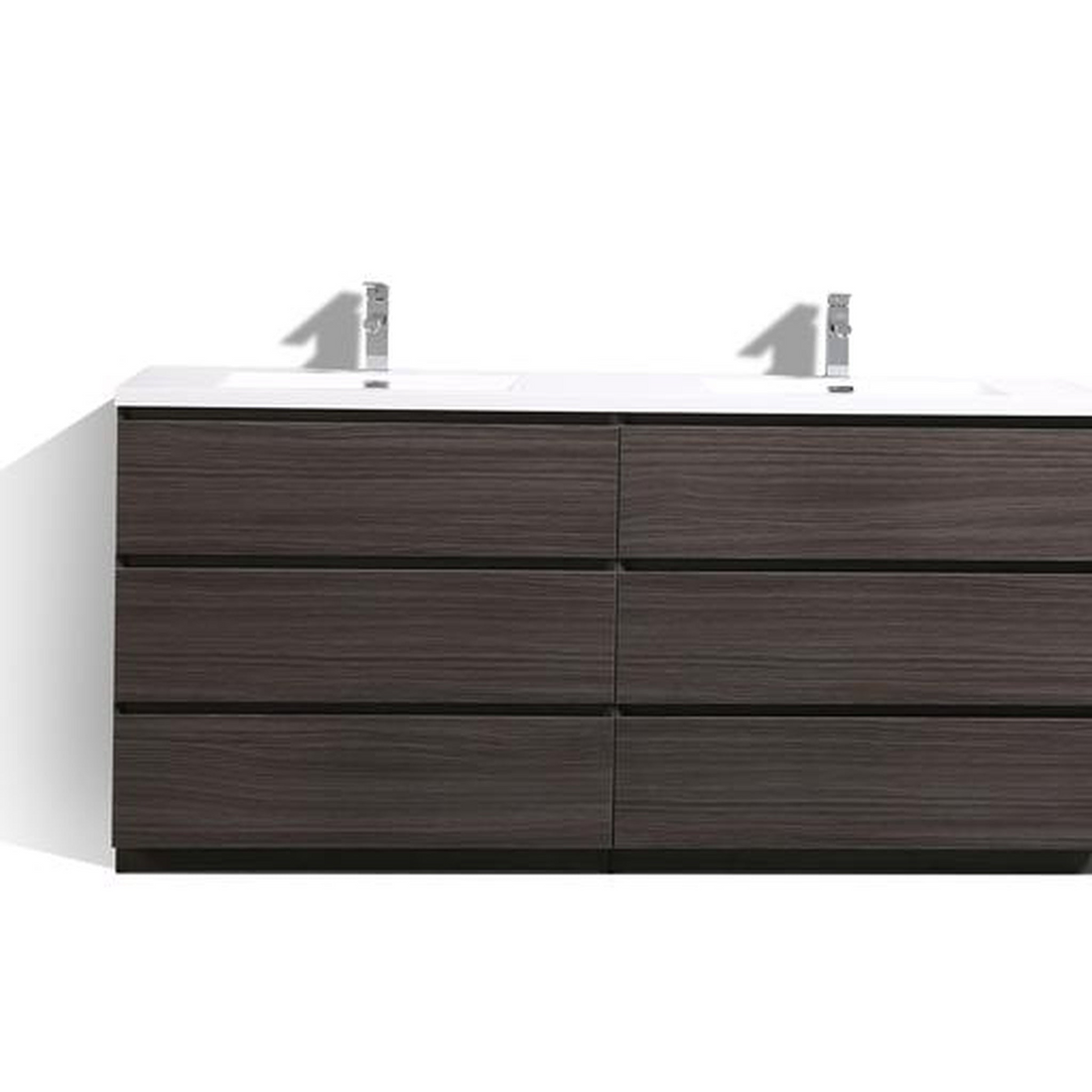 Elysian 72" Dark Gray Oak Freestanding Vanity With Double Reinforced White Acrylic Sinks