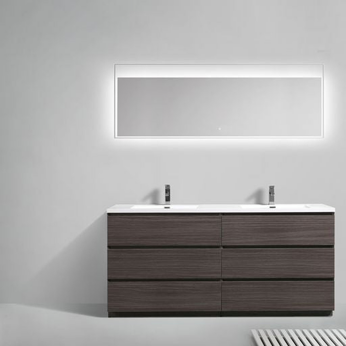 Elysian 72" Dark Gray Oak Freestanding Vanity With Double Reinforced White Acrylic Sinks