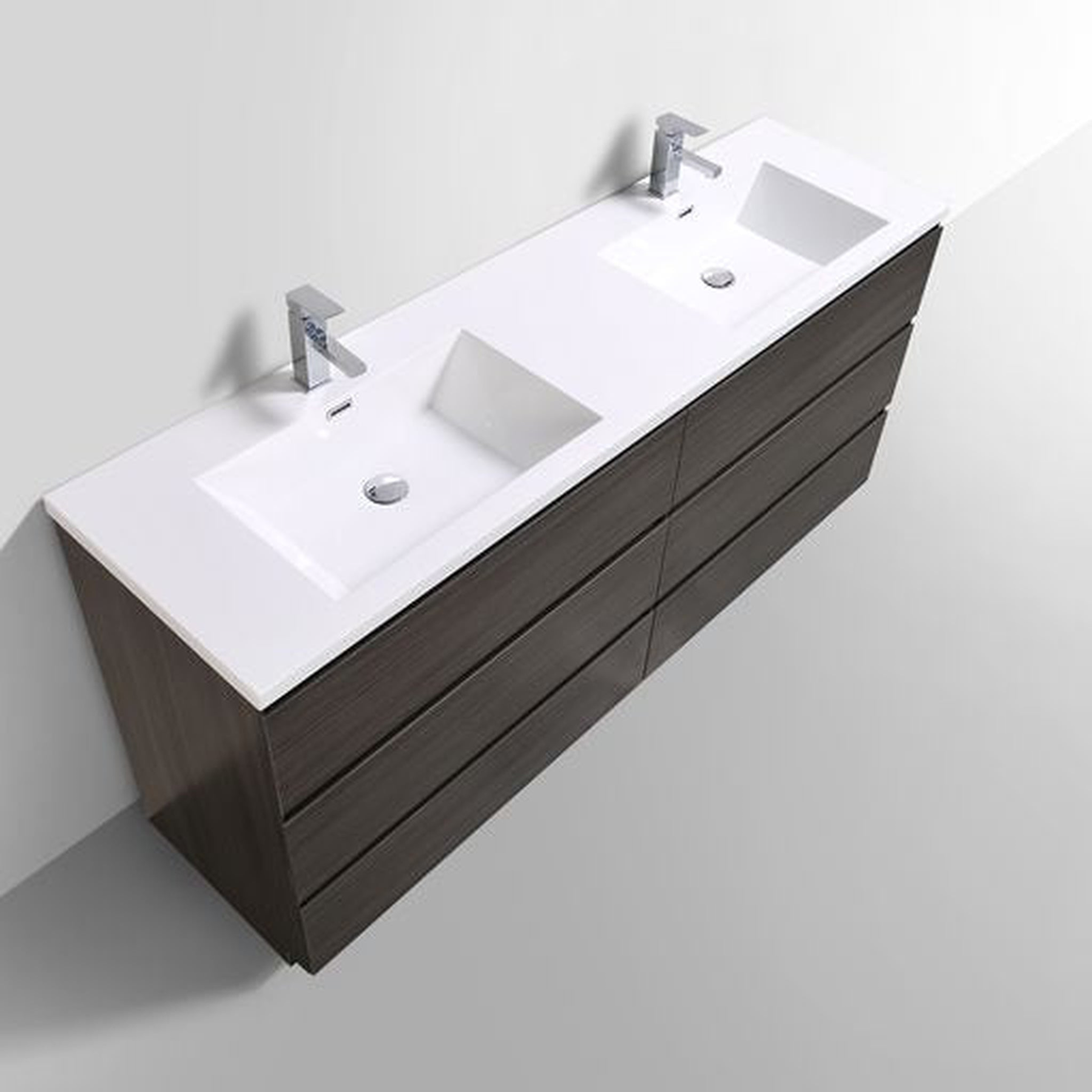 Elysian 72" Dark Gray Oak Freestanding Vanity With Double Reinforced White Acrylic Sinks