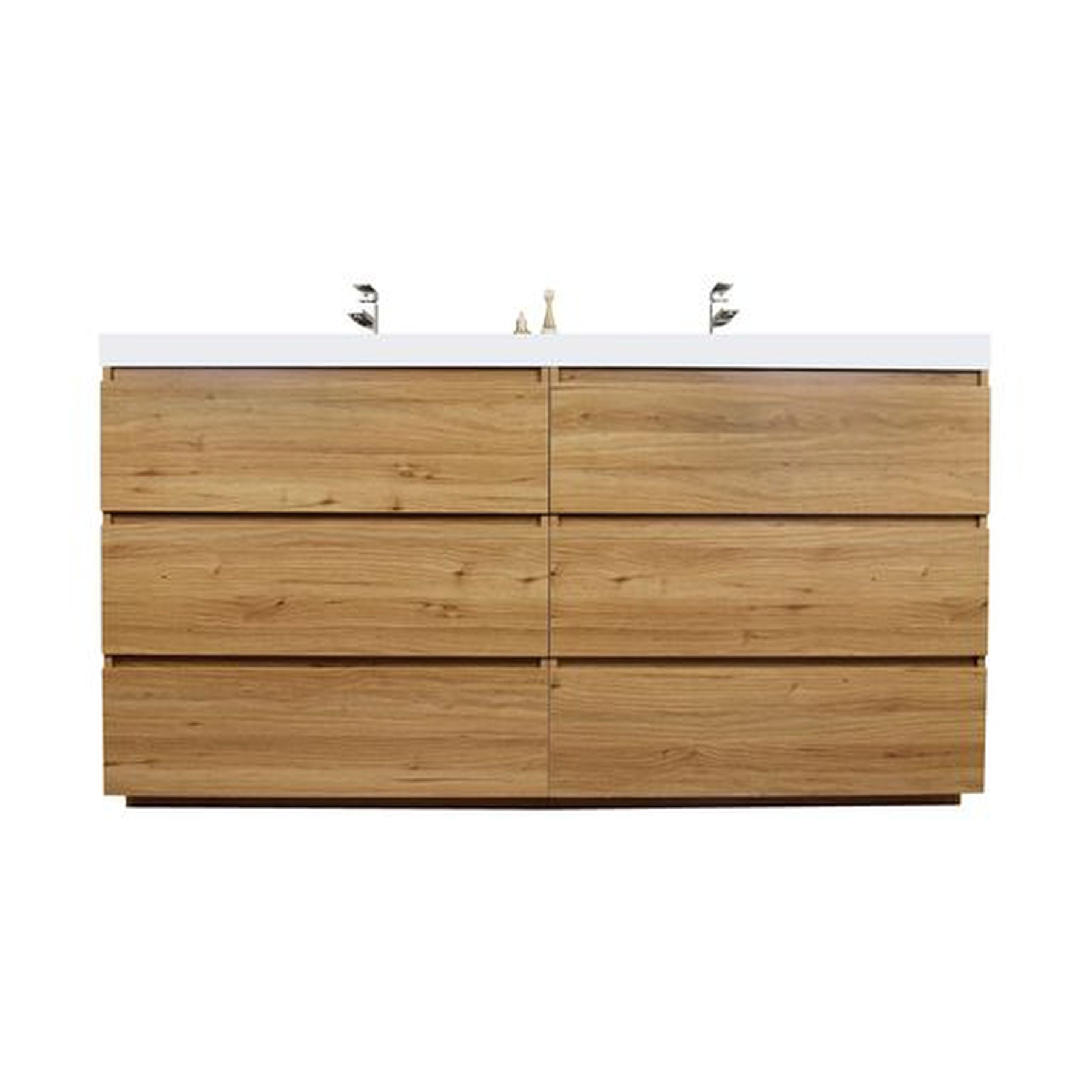 Elysian 72" Nature Oak Freestanding Vanity With Double Reinforced White Acrylic Sinks
