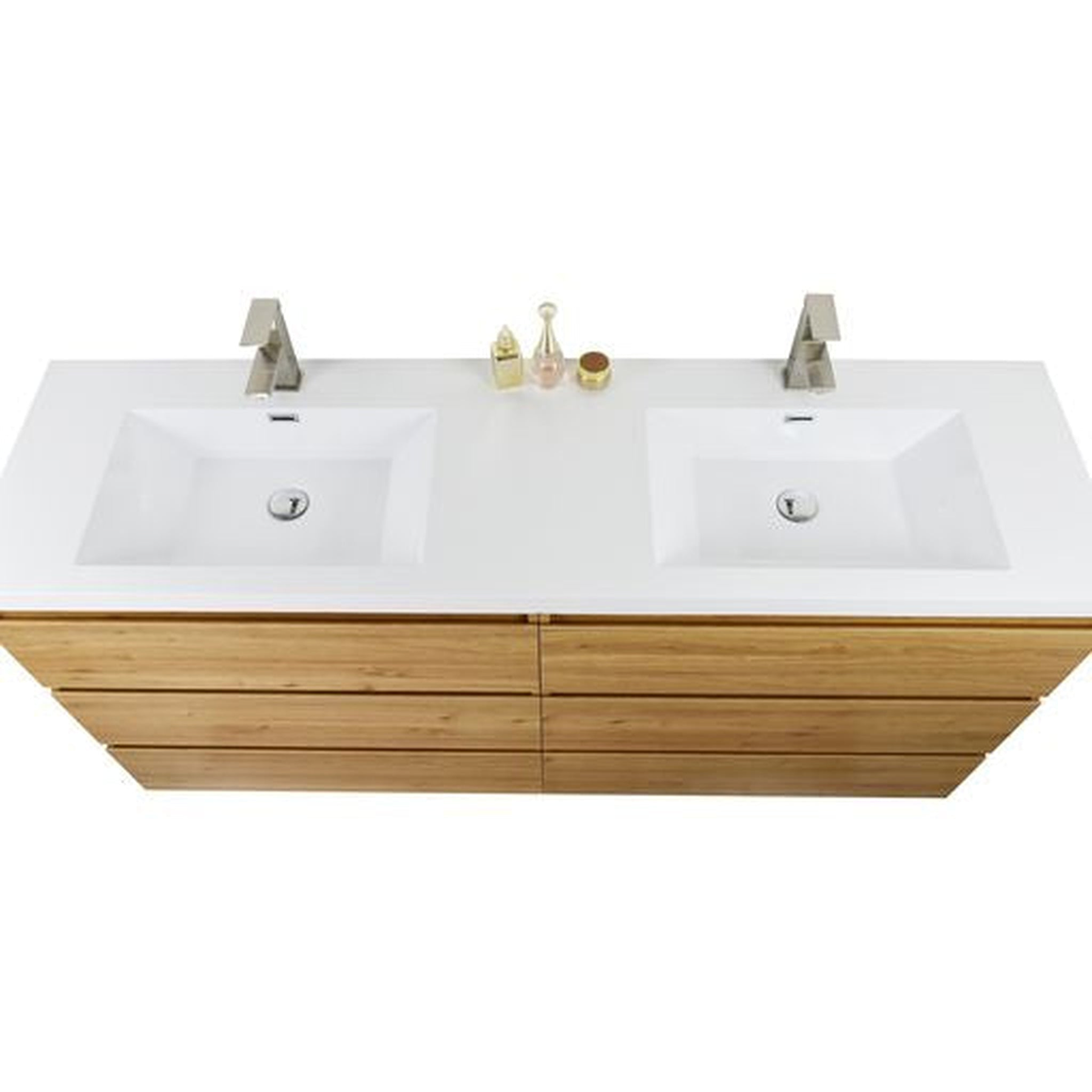 Elysian 72" Nature Oak Freestanding Vanity With Double Reinforced White Acrylic Sinks