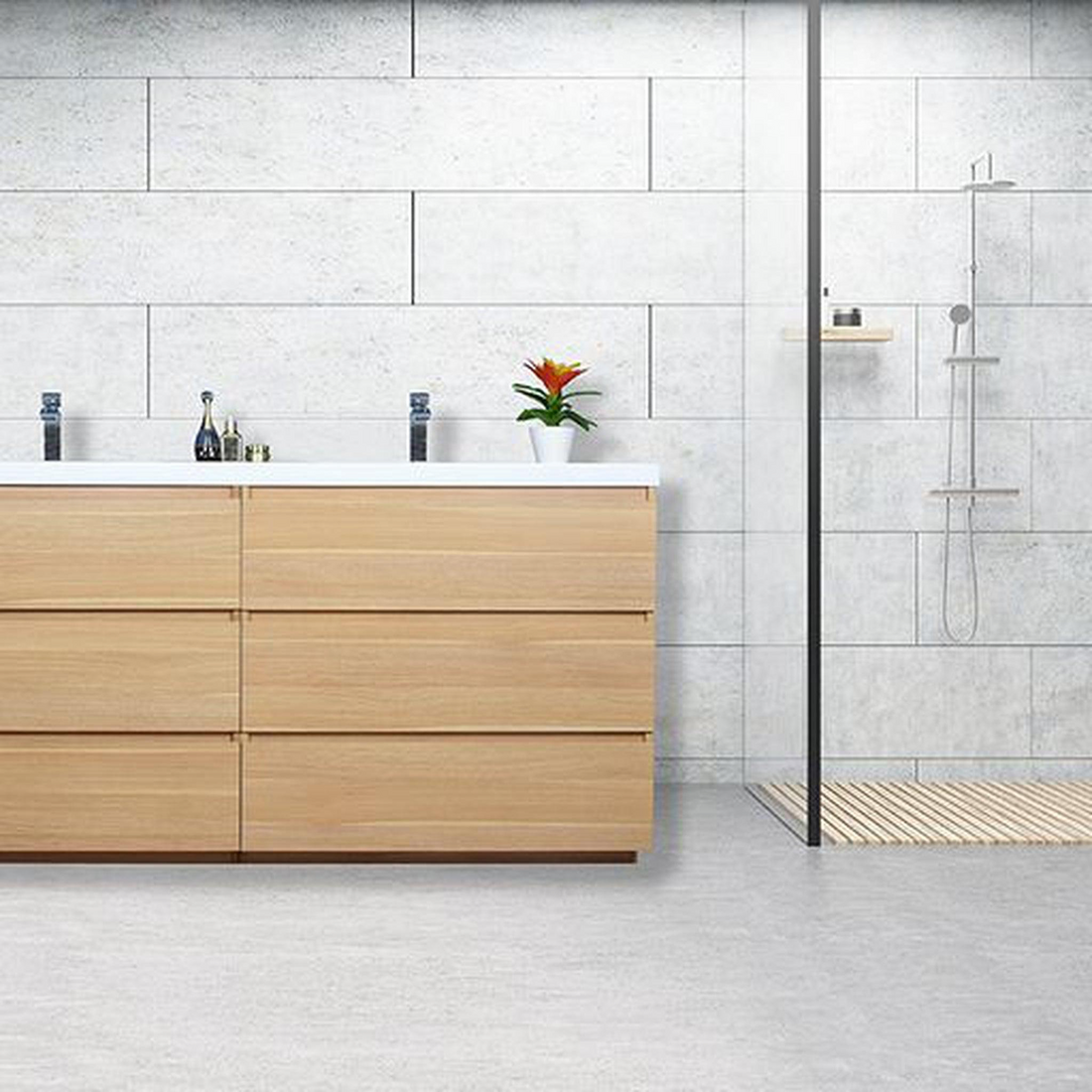 Elysian 72" White Oak Freestanding Vanity With Double Reinforced White Acrylic Sinks