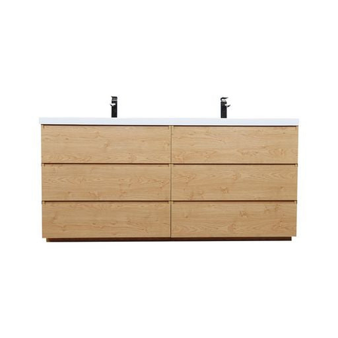 Elysian 72" New England Oak Freestanding Vanity With Double Reinforced White Acrylic Sinks