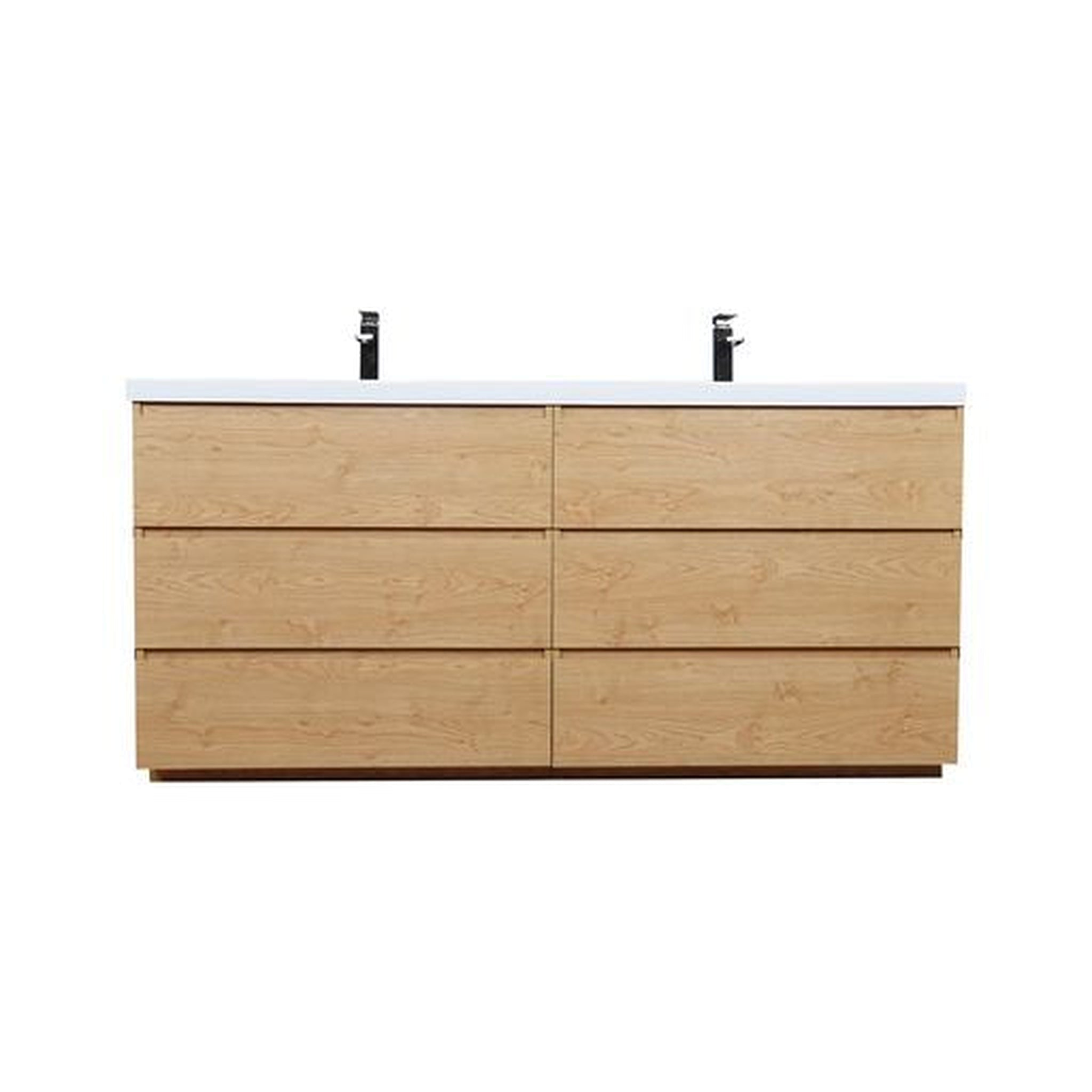 Elysian 72" New England Oak Freestanding Vanity With Double Reinforced White Acrylic Sinks