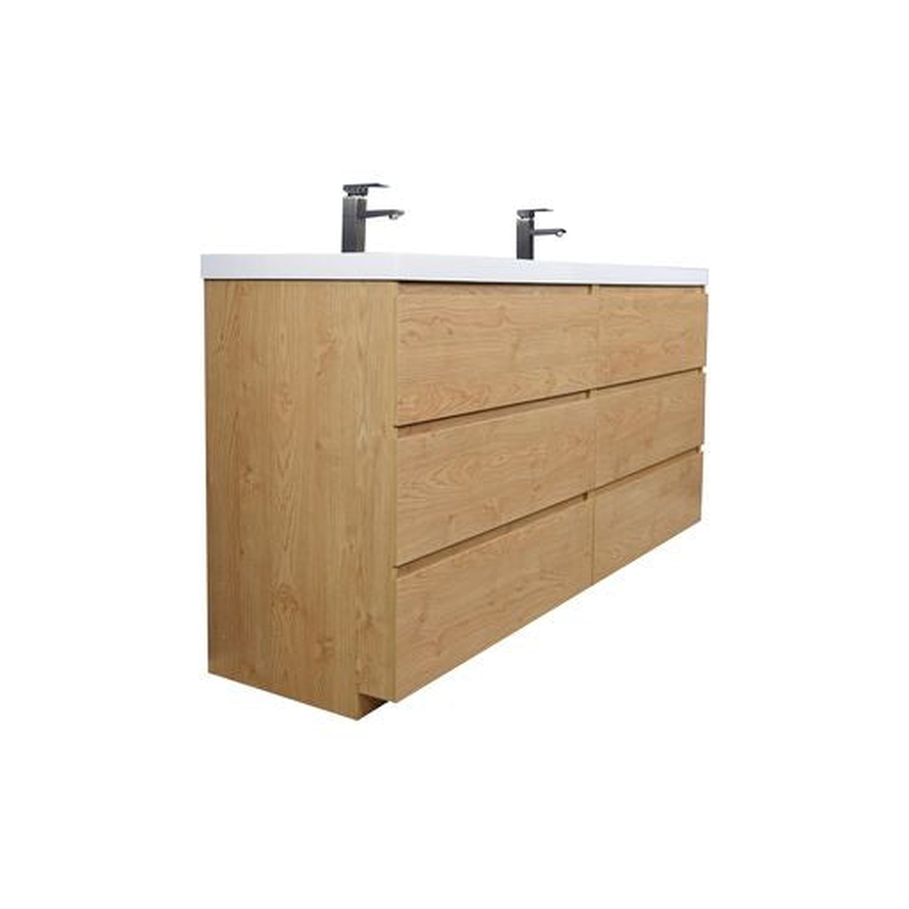 Elysian 72" New England Oak Freestanding Vanity With Double Reinforced White Acrylic Sinks