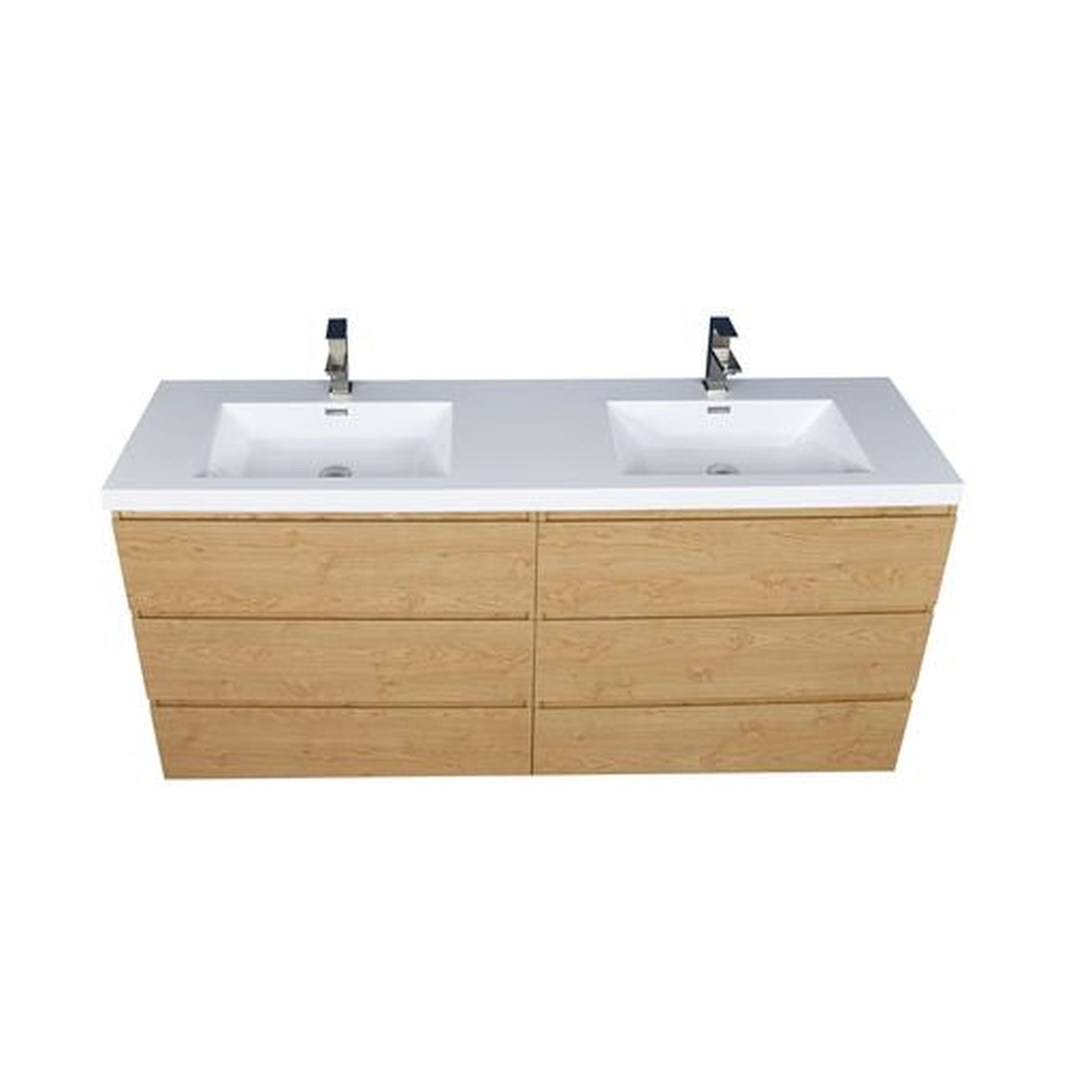 Elysian 72" New England Oak Freestanding Vanity With Double Reinforced White Acrylic Sinks