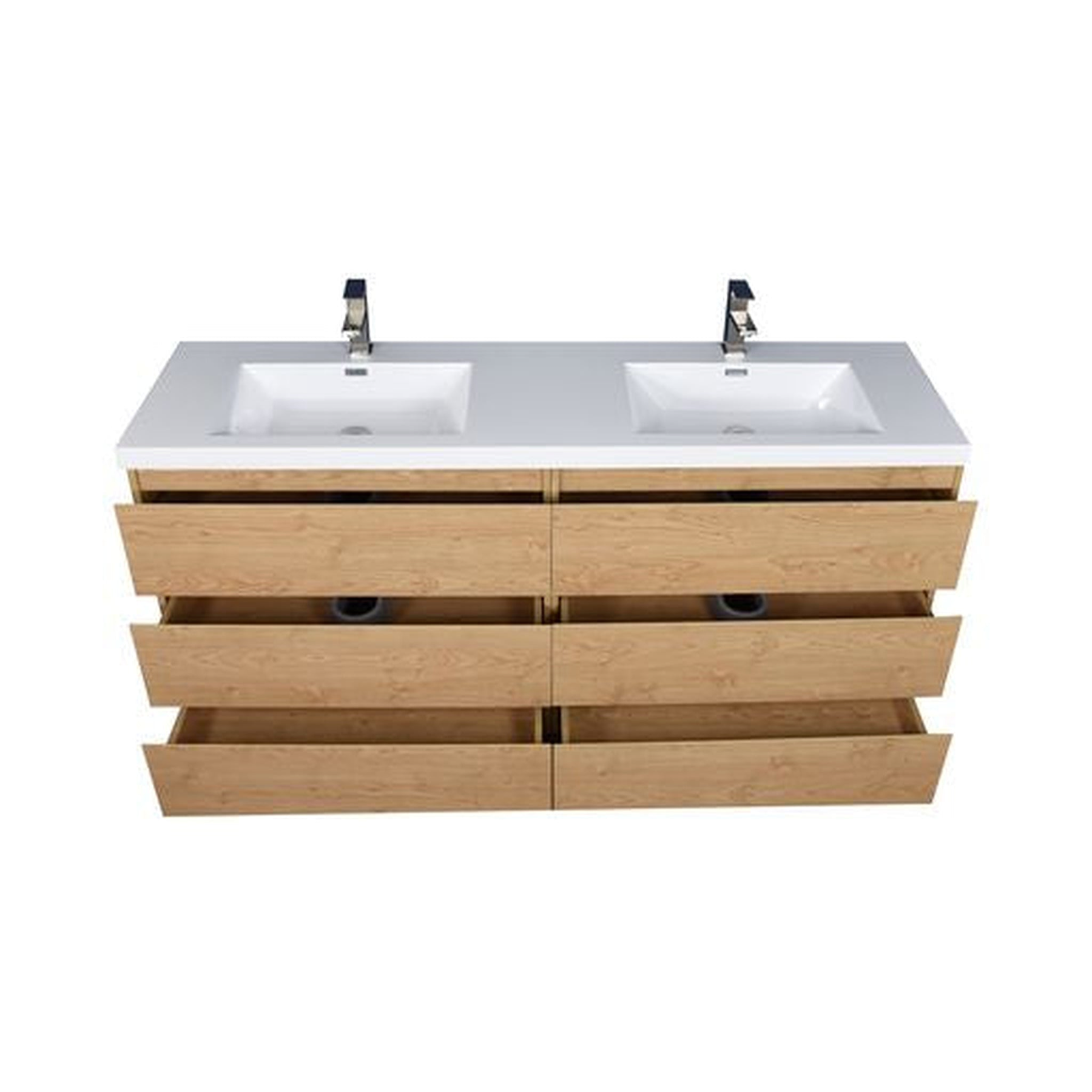 Elysian 72" New England Oak Freestanding Vanity With Double Reinforced White Acrylic Sinks