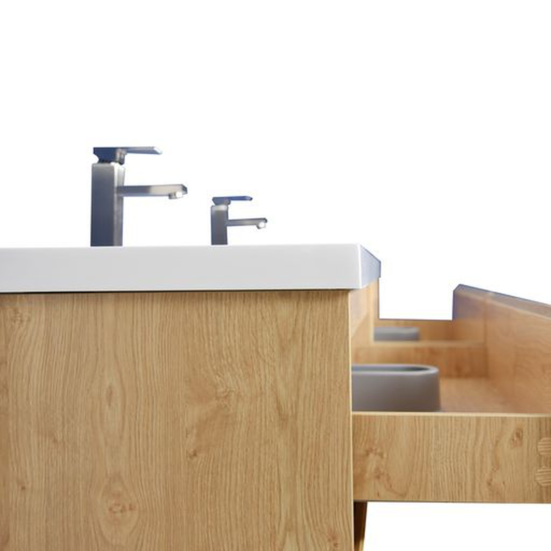 Elysian 72" New England Oak Freestanding Vanity With Double Reinforced White Acrylic Sinks