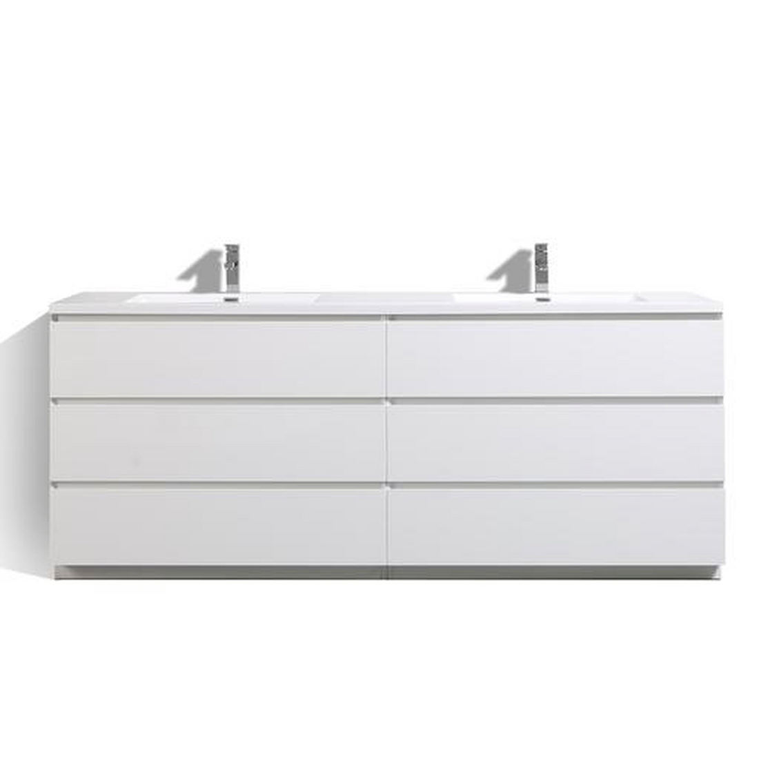 Elysian 84" High Gloss White Freestanding Vanity With Double Reinforced White Acrylic Sinks