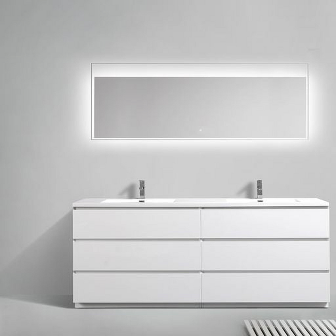 Elysian 84" High Gloss White Freestanding Vanity With Double Reinforced White Acrylic Sinks