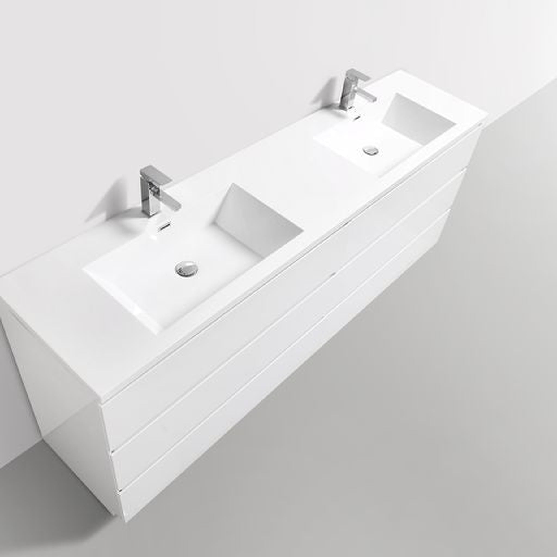 Elysian 84" High Gloss White Freestanding Vanity With Double Reinforced White Acrylic Sinks