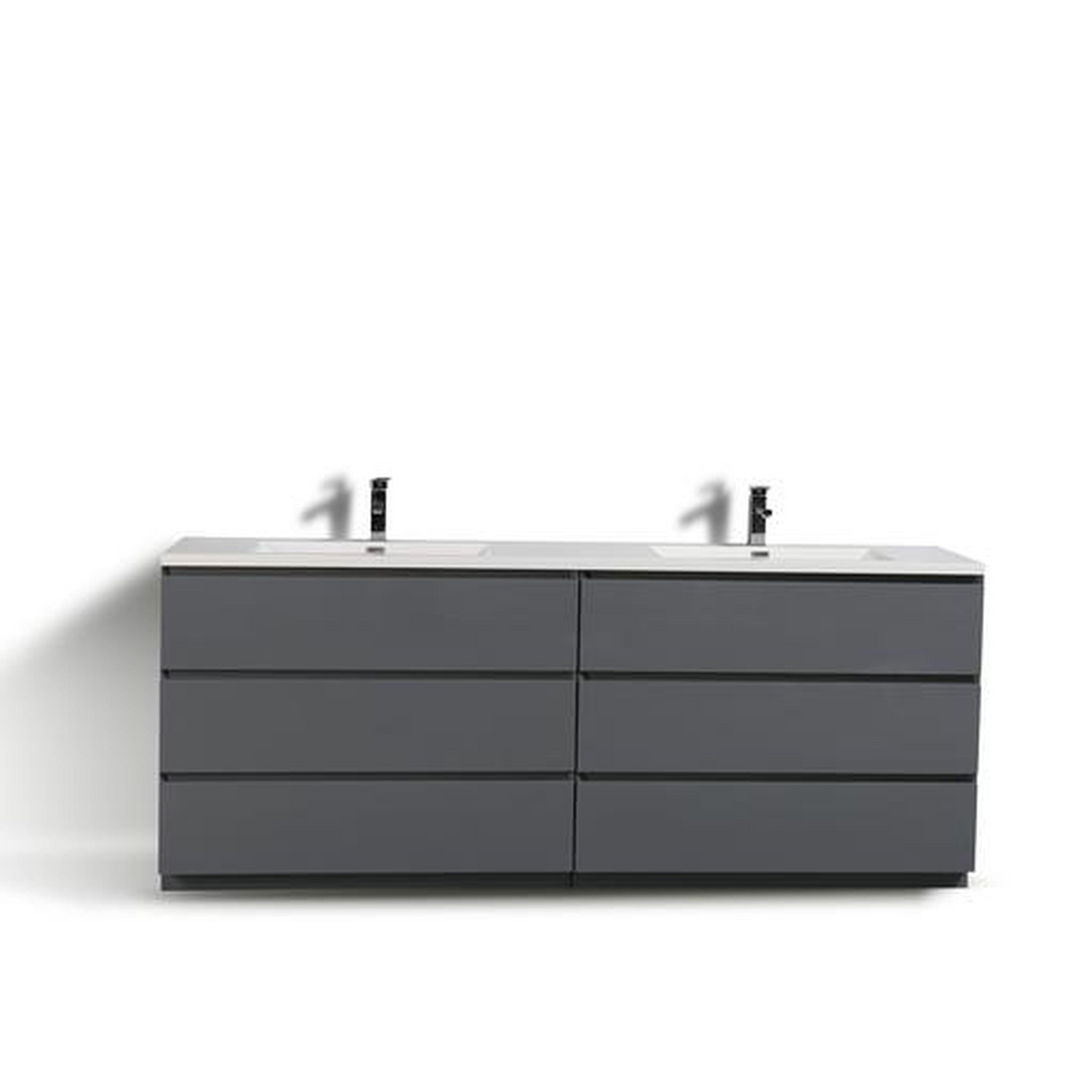 Elysian 84" High Gloss Gray Freestanding Vanity With Double Reinforced White Acrylic Sinks