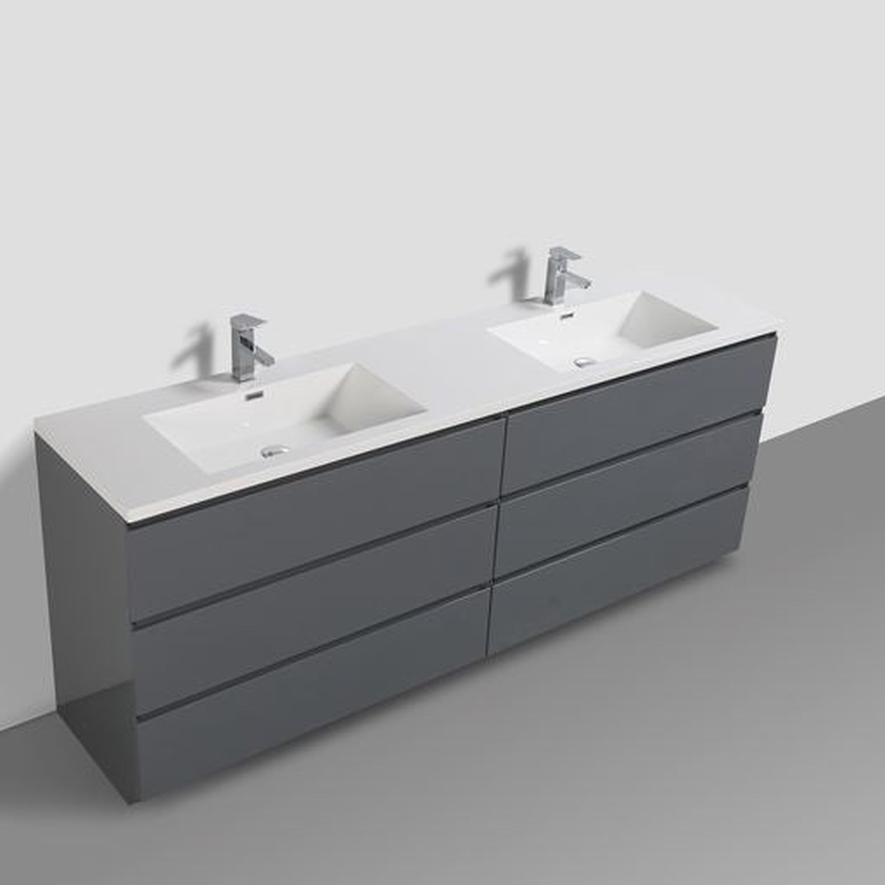 Elysian 84" High Gloss Gray Freestanding Vanity With Double Reinforced White Acrylic Sinks